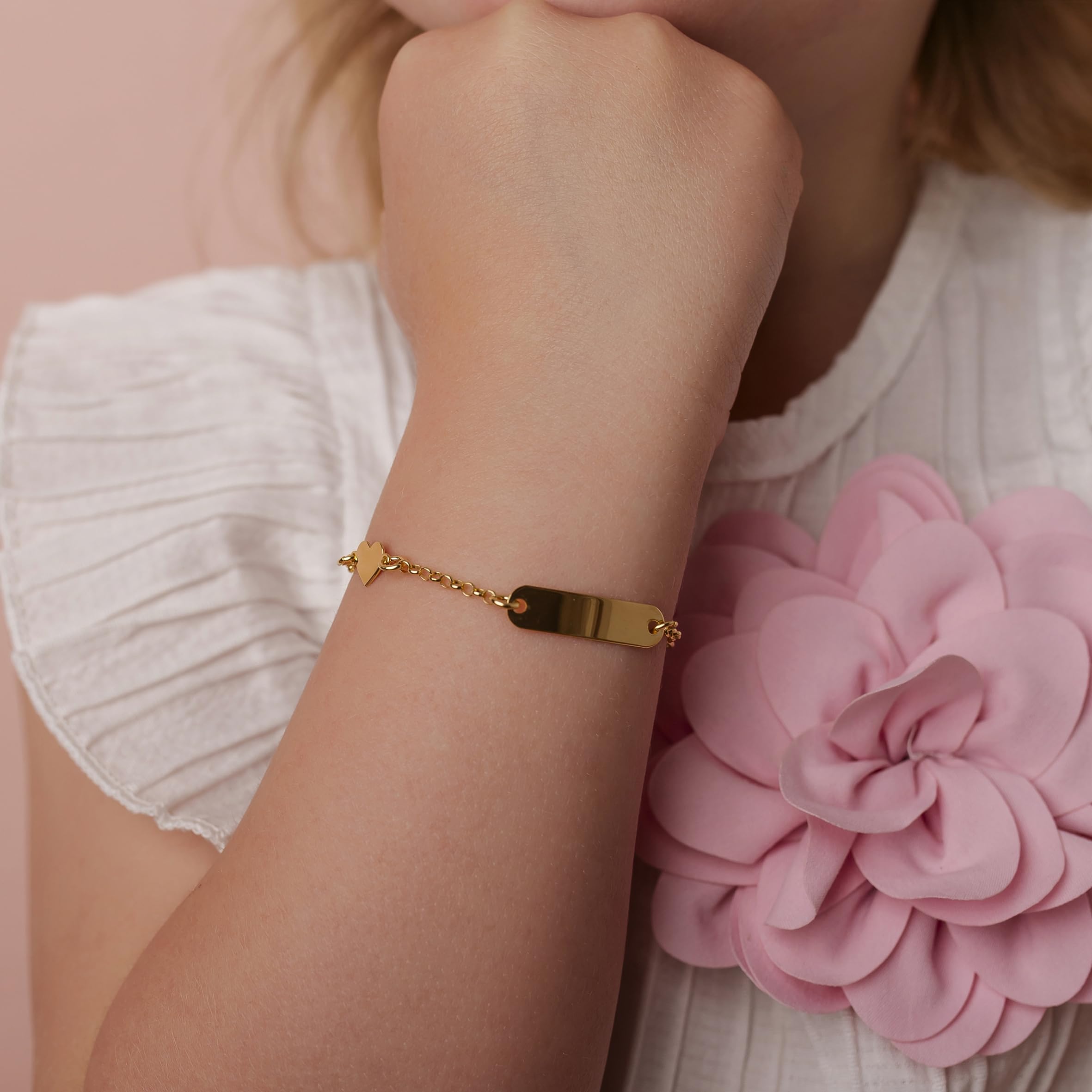 Bracelet en Argent 925 pour Fille avec Plaque Personnalisable avec Prénom et Petit Ange Émaillé Kids Collection + Coffret Cadeau Personnalisé – Bracelet pour Naissance, Communion ou Baptême