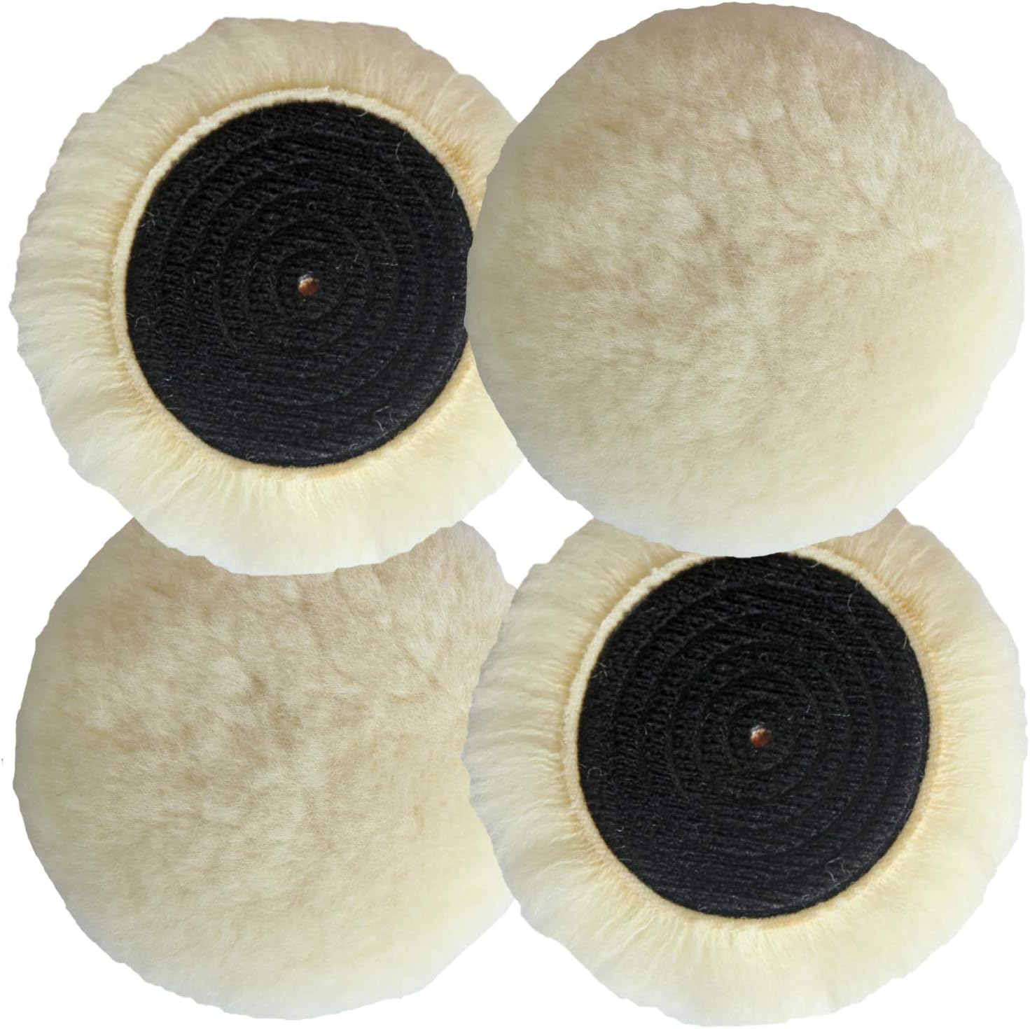Polishing Pad Buffing Pads Kit 4PCS 3 Inch Polishing Buffer 100% Natural Wool Car Auto Hook and Loop Polishing Pads, Used with Rotary and Random Orbit Sander/Polisher for Car Glass Stone Ceramic etc