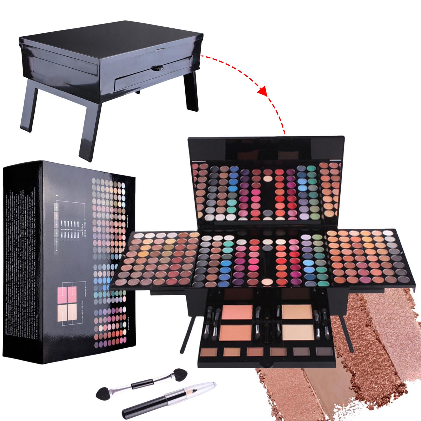 PhantomSky 180 Colours Eyeshadow Palette Makeup Kit with Eyebrow Powder, Powder and Blush - Perfect for Professional and Daily Use
