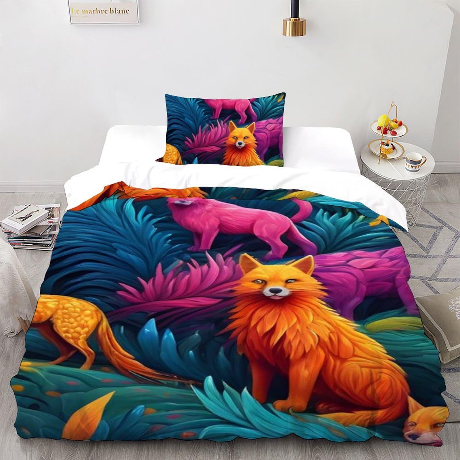 Housse de couette microfibre animaux imprimé 3D avec fermeture éclair 135x200cm