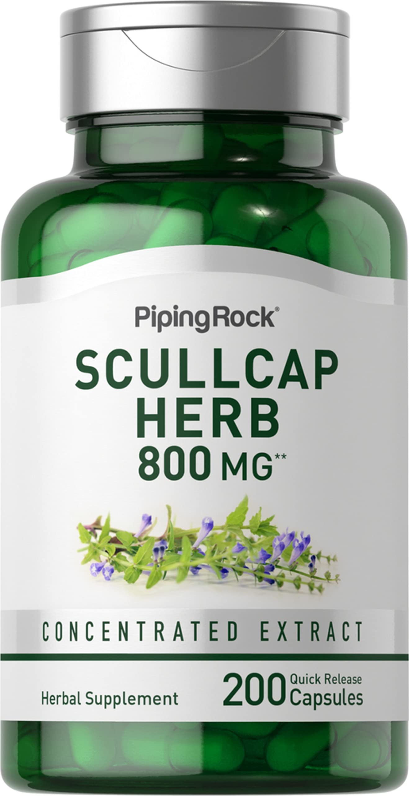 Piping RockScullcap Herb Supplement | 800mg | 200 Capsules | Concentrated Extract | Non-GMO & Gluten Free