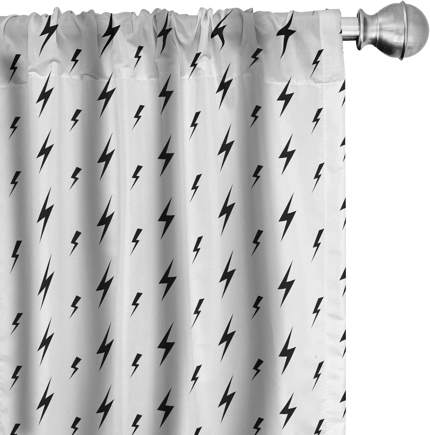 Ambesonne Charcoal White Window Curtains, Thunderbolts Zig Zag Pattern Electric Charge Simple Illustration, Lightweight Decor 2-Panel Set with Rod Pocket, Pair of - 28" x 63", Charcoal White