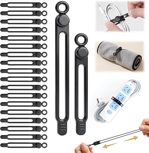 Miniatura 10 de 30 bridas de silicona reutilizables, organizador de cables de datos para oficina, multiusos, organizador de cables elásticos para cables de carga,