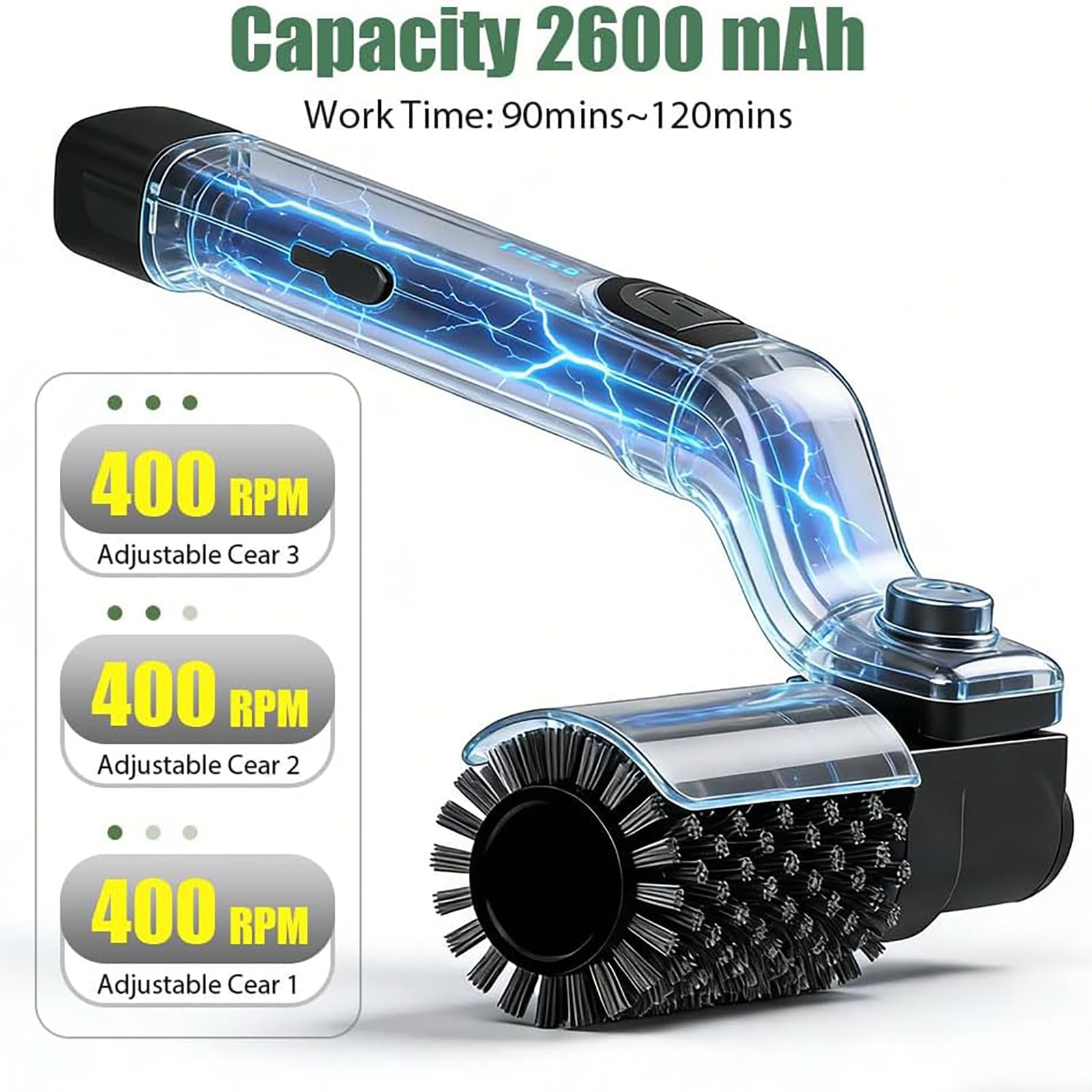 Brosse de nettoyage barbecue électrique sans fil rechargeable 3 vitesses 90 min autonomie IPX7 réglable 180°