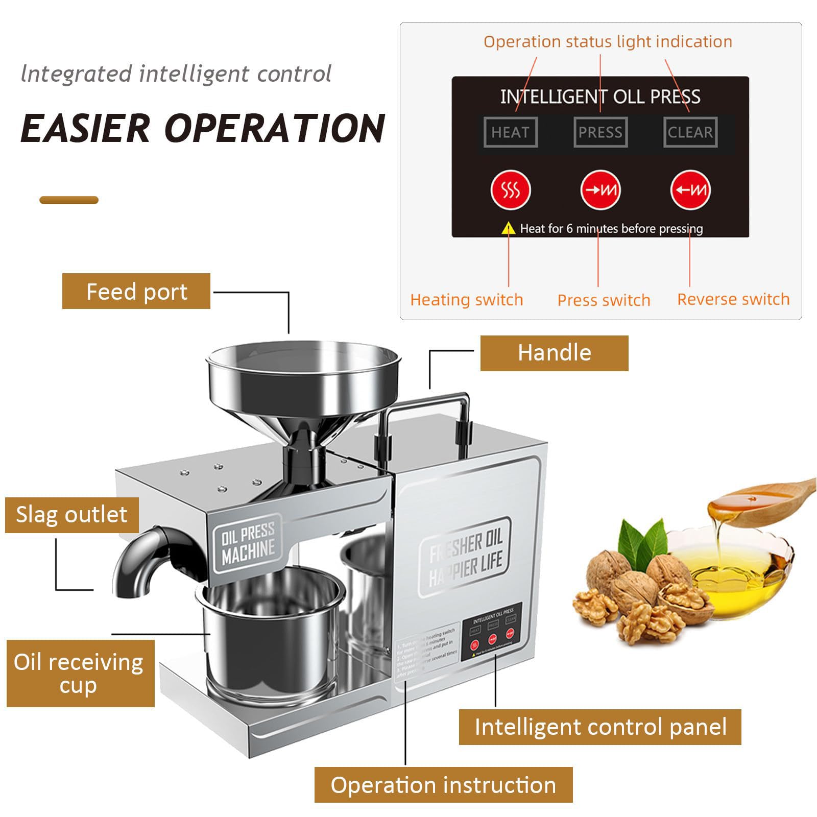 Máquina extractora de aceite, prensa automática en frío y caliente, acero inoxidable, 820 W para extraer maní, sésamo, coco, soja y nueces, fabricante de aceite versátil