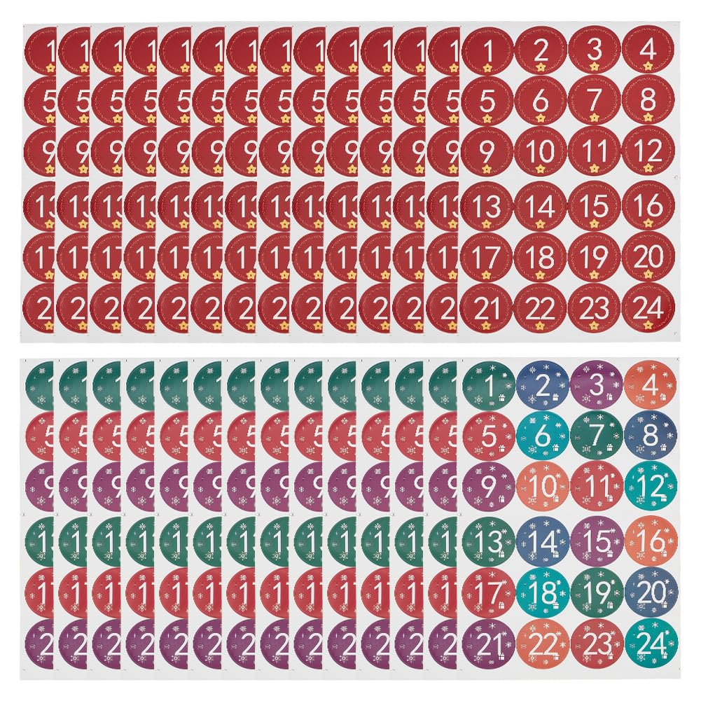 DELORIGIN 28 Sheets Christmas Advent Calendar Stickers 2 Styles 1-24 Number Stickers Round Christmas Countdown Stickers Gift Sealing Stickers for Xmas Craft Christmas Decor Party Supplies