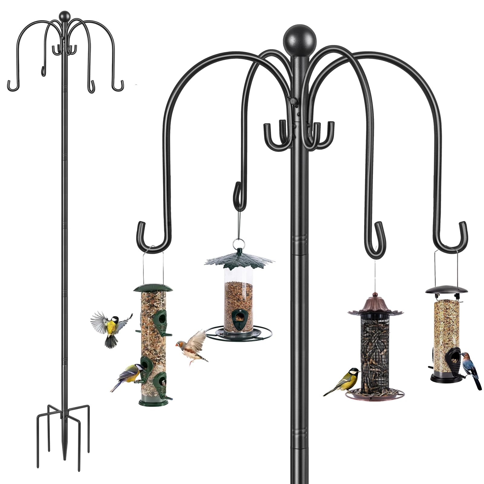 Ointo Garden Set met 6 haken, vogelvoederstation, vogelvoederstang, voederstandaard, feeder ophangset en vogelbad voor het aantrekken van wilde vogels met eekhoornbestendige baffle guard