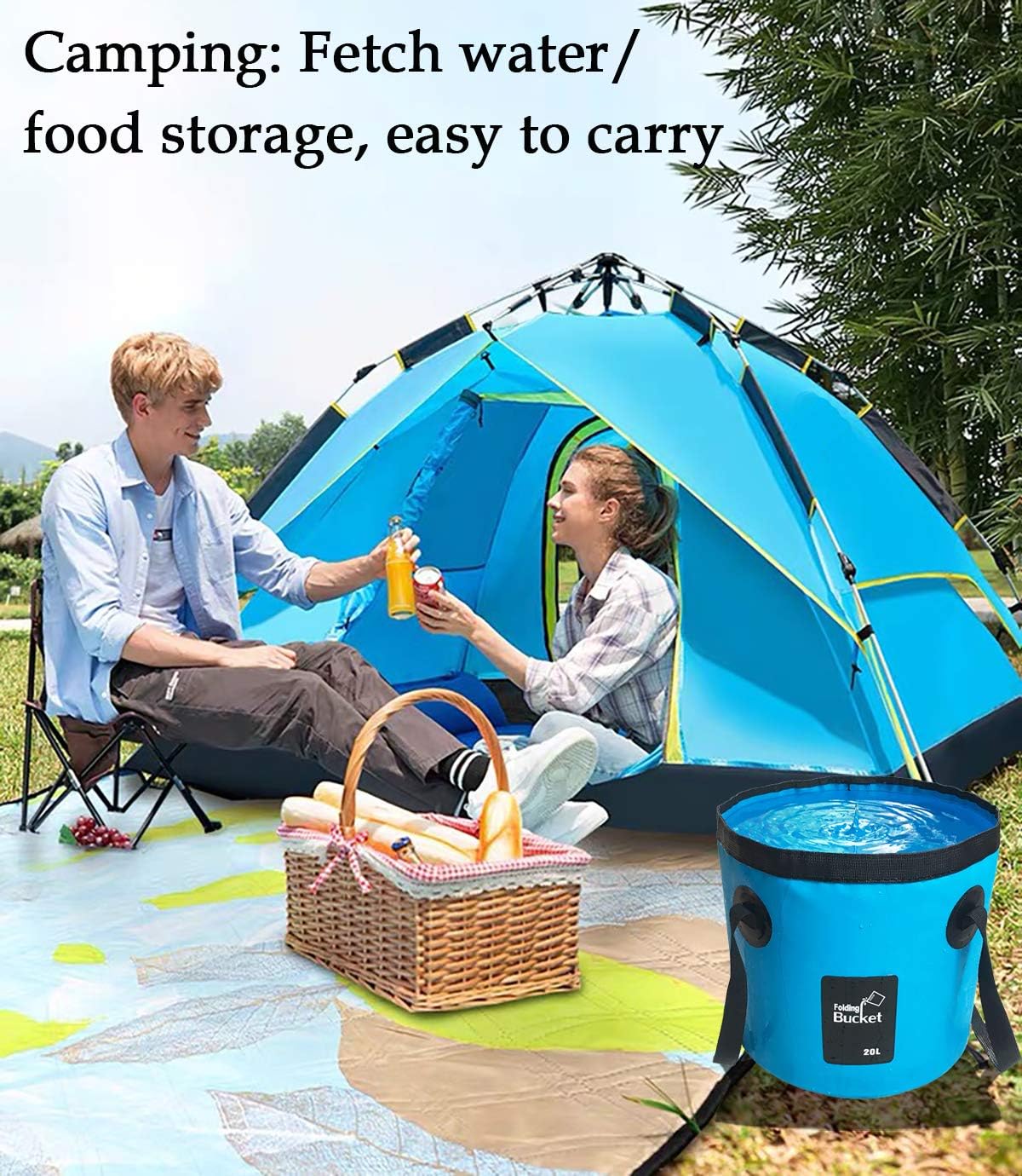 Sunglow Collapsible Fishing Bucket, 3&5 Gallons Multifunctional Portable Wash Basin - Folding Water Container for Camping-Gardening image 4
