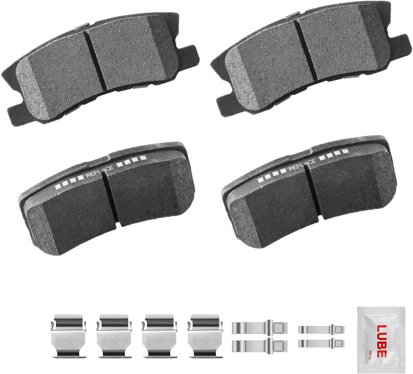 Replacement Rear Ceramic Disc Brake Pad Kit w/Hardware for 11-14 Chrysler 200, 07-10 Chrysler Sebring, 08-14 Dodge Avenger, 08-09 Dodge Caliber, 07-17 J-eep Compass/Patriot
