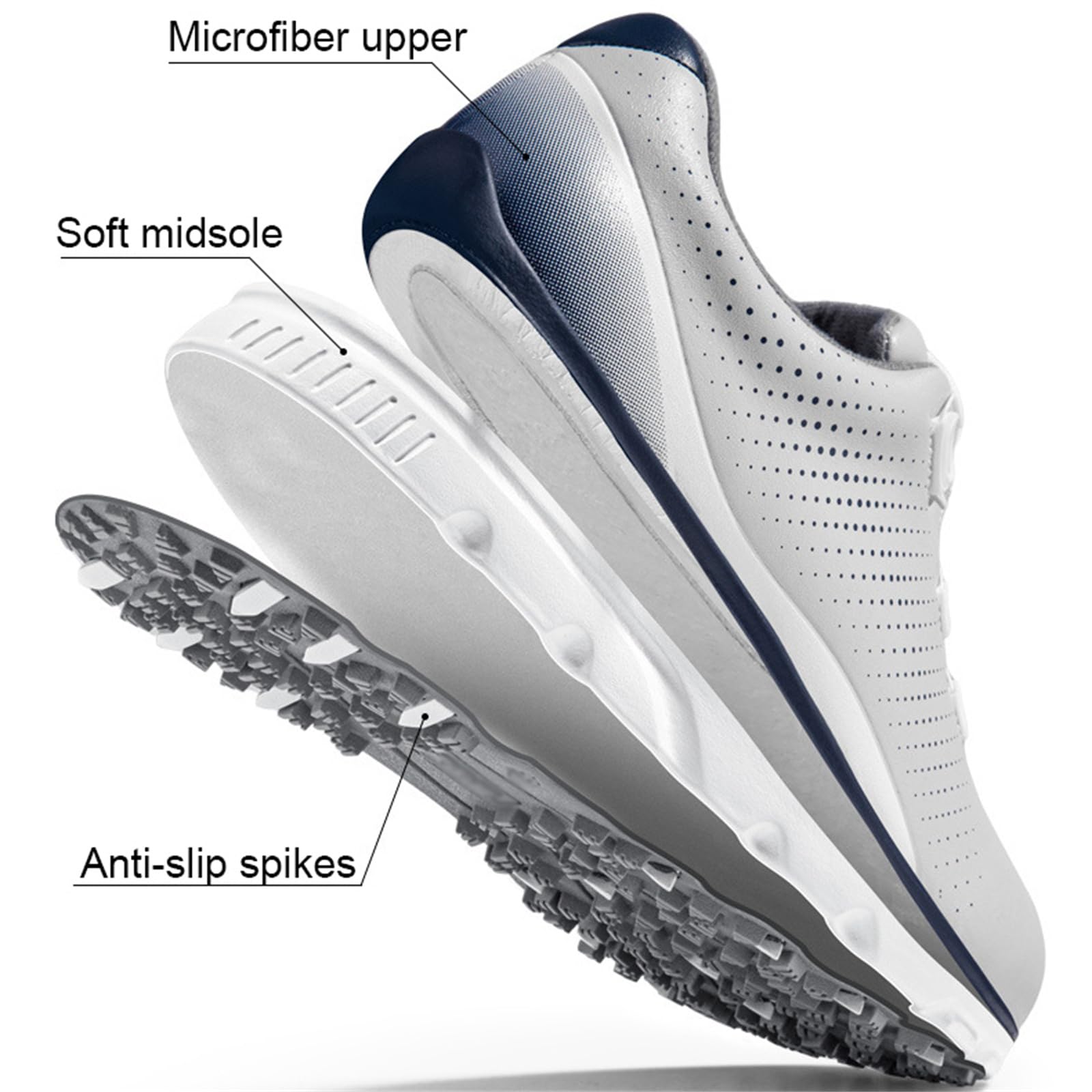 JiuQing Męskie buty golfowe skórzane wodoodporne bez kolców wygodne antypoślizgowe do golfa