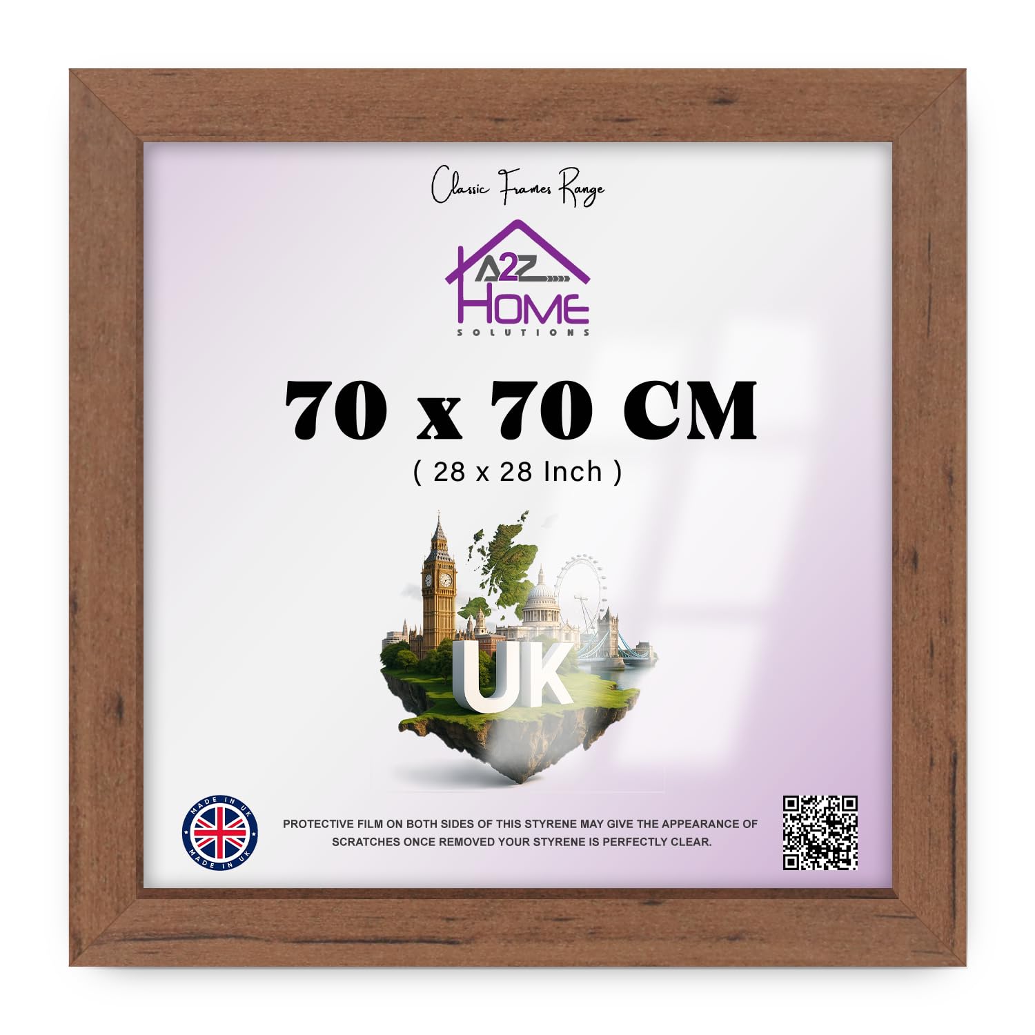 A2Z Home Solutions — Elegant Square Poster Picture 70 X 70 CM (28 X 28 Inch) | Solid Engineered Wood Finish Walnut, Versatile Portrait Or Landscape Display — Mounting Hardware Included