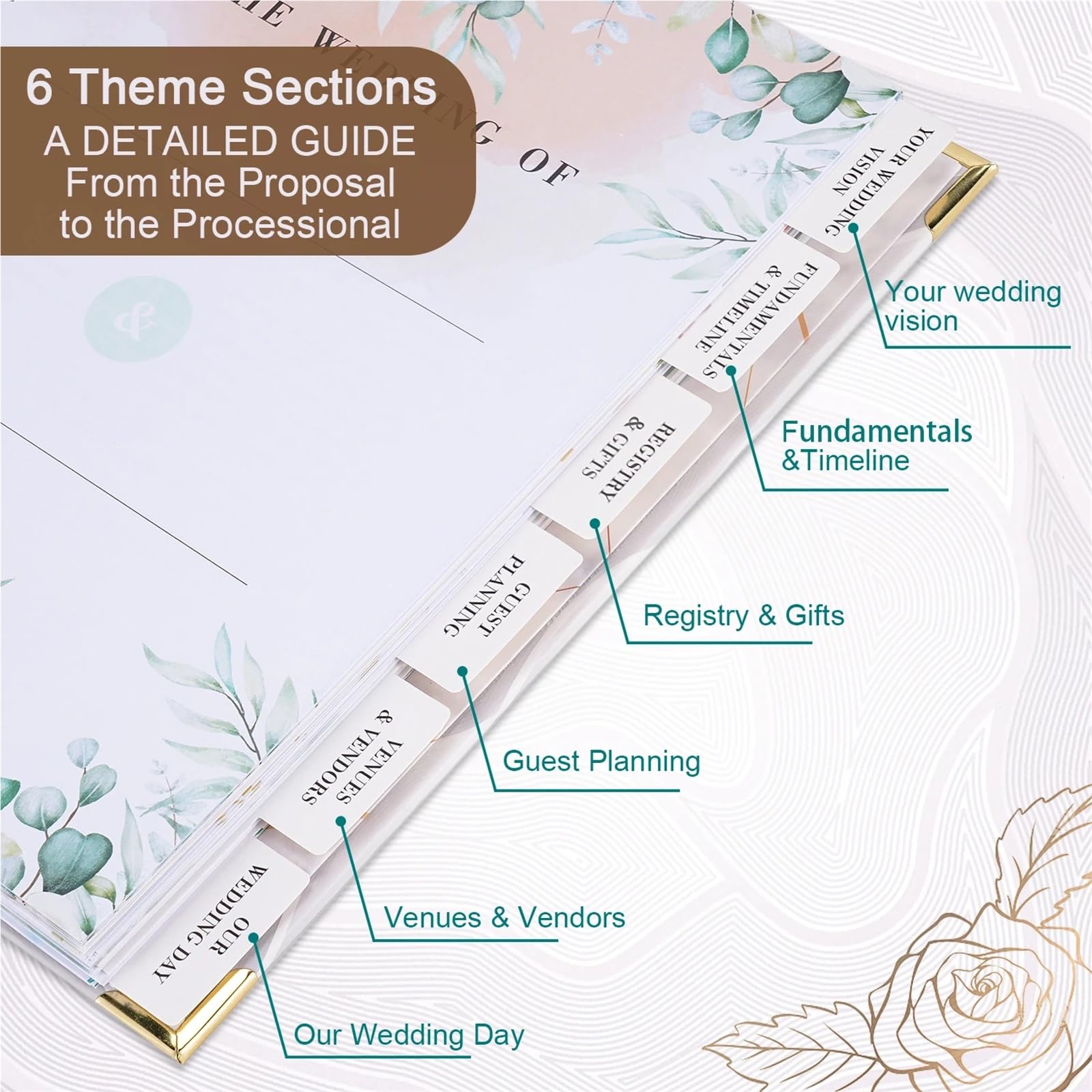 1 pz. Wedding Planner Copertina rigida Doppia spirale Libro organizzatore matrimonio Diario floreale regalo fidanzamento Album autografo sposa per Matrimoni