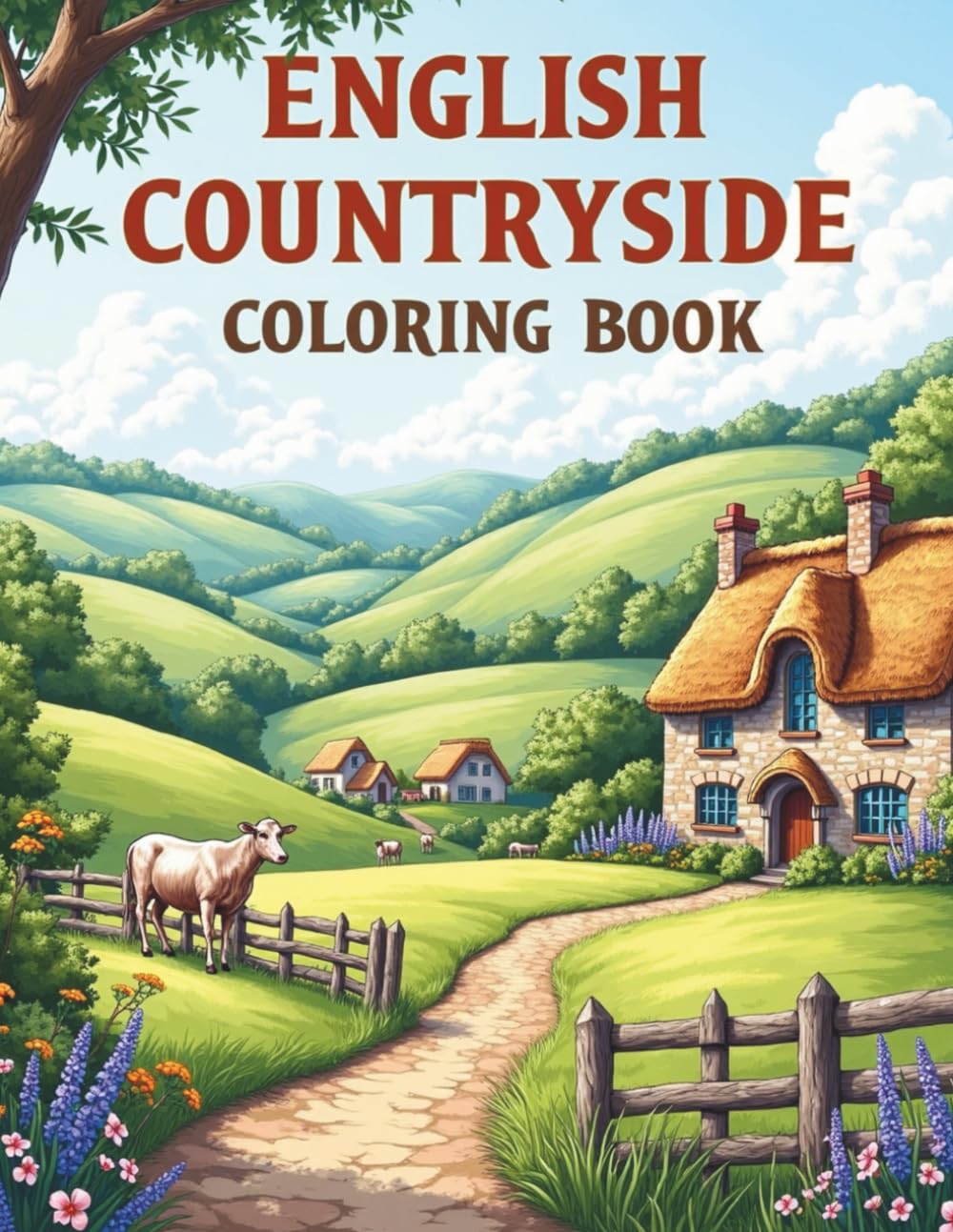 English Countryside Colouring Book for Adults: Cosy Cottages, Rolling Hills & Farm Life Scenes.