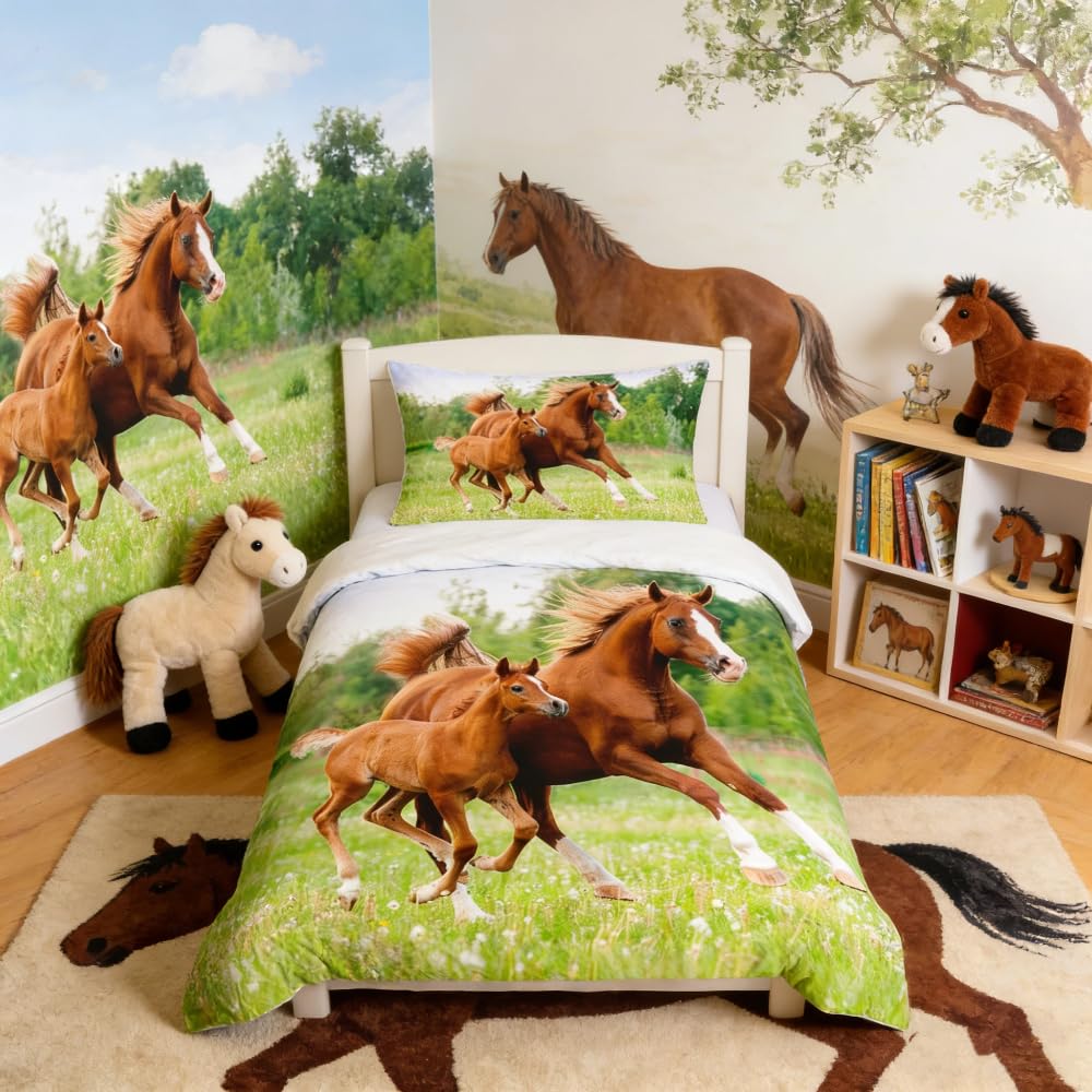 Homemissing Horse Bedding Set Galloping Horse Comforter Cover for Kids Boys Girls Teens Soft 3D Wild Animal Duvet Cover Wildlife Style Bedspread Pcs Quilt Cover Single
