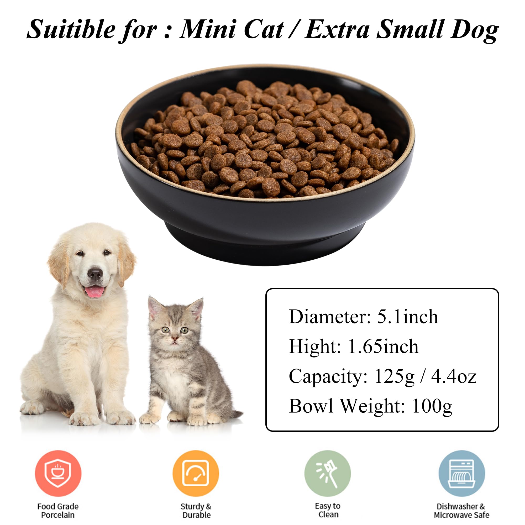Lot de 3 gamelles en céramique pour chat pour nourriture et eau, en porcelaine de qualité alimentaire, 13,5 cm, pour nourrir les chats d'intérieur, les chatons et les petits chiens, durables et