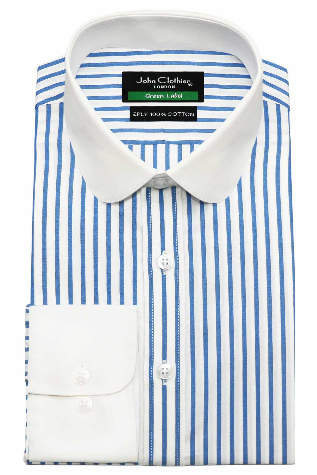 John ClothierMen's Blue White Stripes Classic Penny Collar Shirt 100% Cotton Bankers Long Sleeves Formal Business Work Shirt 400-47