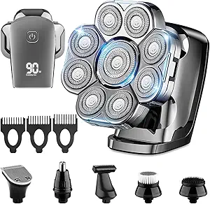 9D Electric Head Shaver for Bald Men, Waterproof Wet and Dry Detachable Head Shavers, Upgraded 6 in 1 Bald Head Shavers for Men with Nose Hair Trimmer, Waterproof Electric Razor Grooming Kit