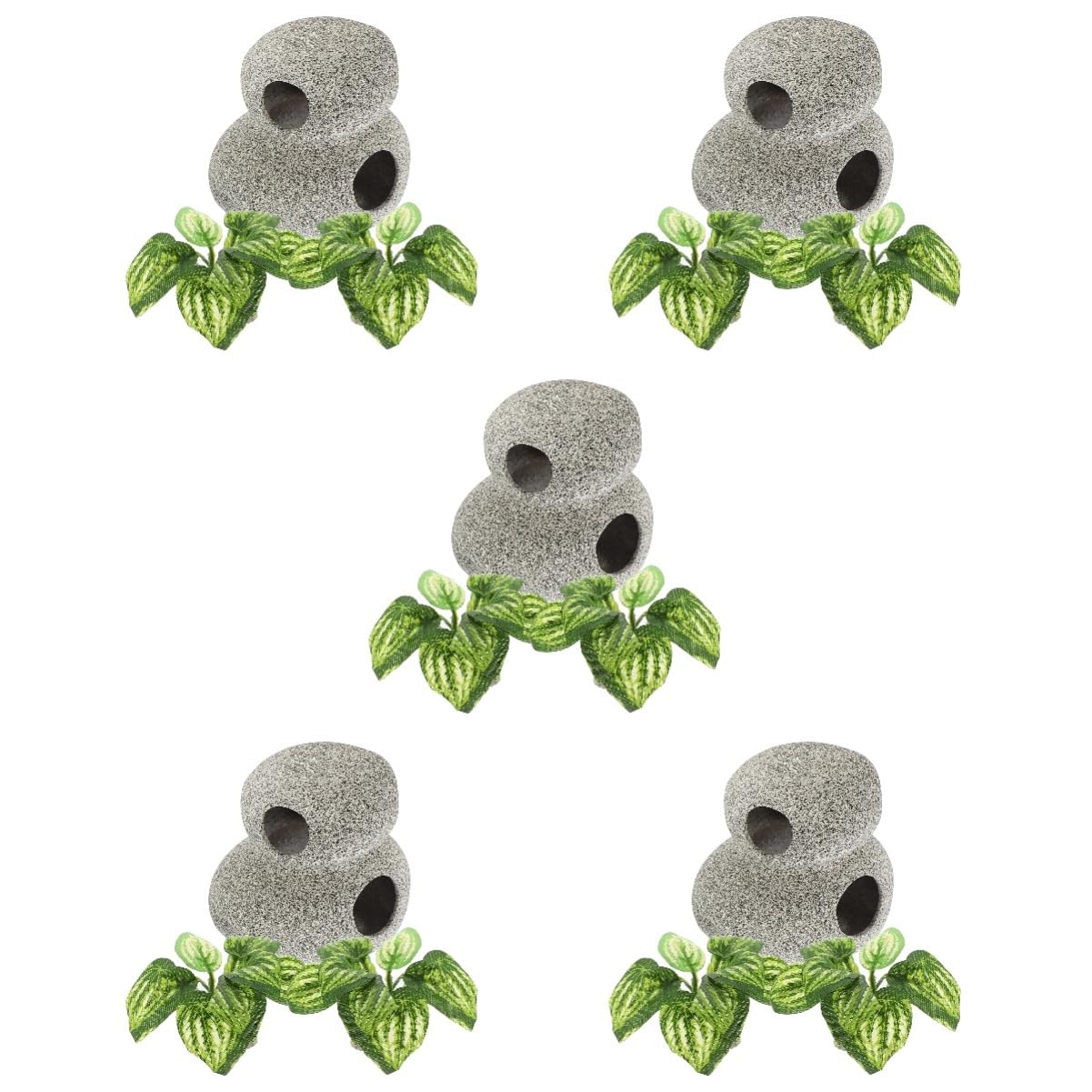 Cabilock 5 Juegos Plantas Artificiales para Acuario con Cueva de Decoración Realista para Peceras y Acuarios Accesorios para Peces y Camarones para Agua Dulce y