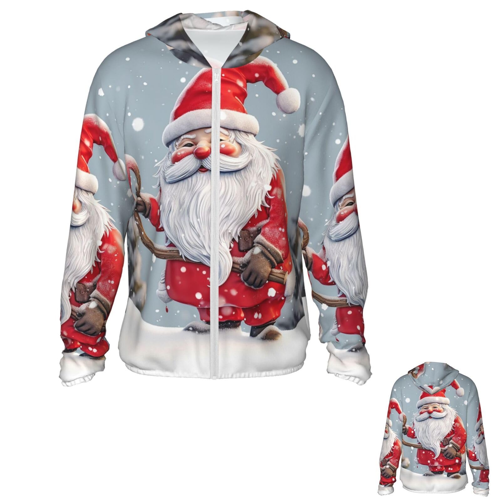 NONHAI Men's Sun Protection Jacket UPF 50+ Full Zipper Long Sleeve UV Hoodie Shirt Funny Snow Santa Women's Outdoor Jacket