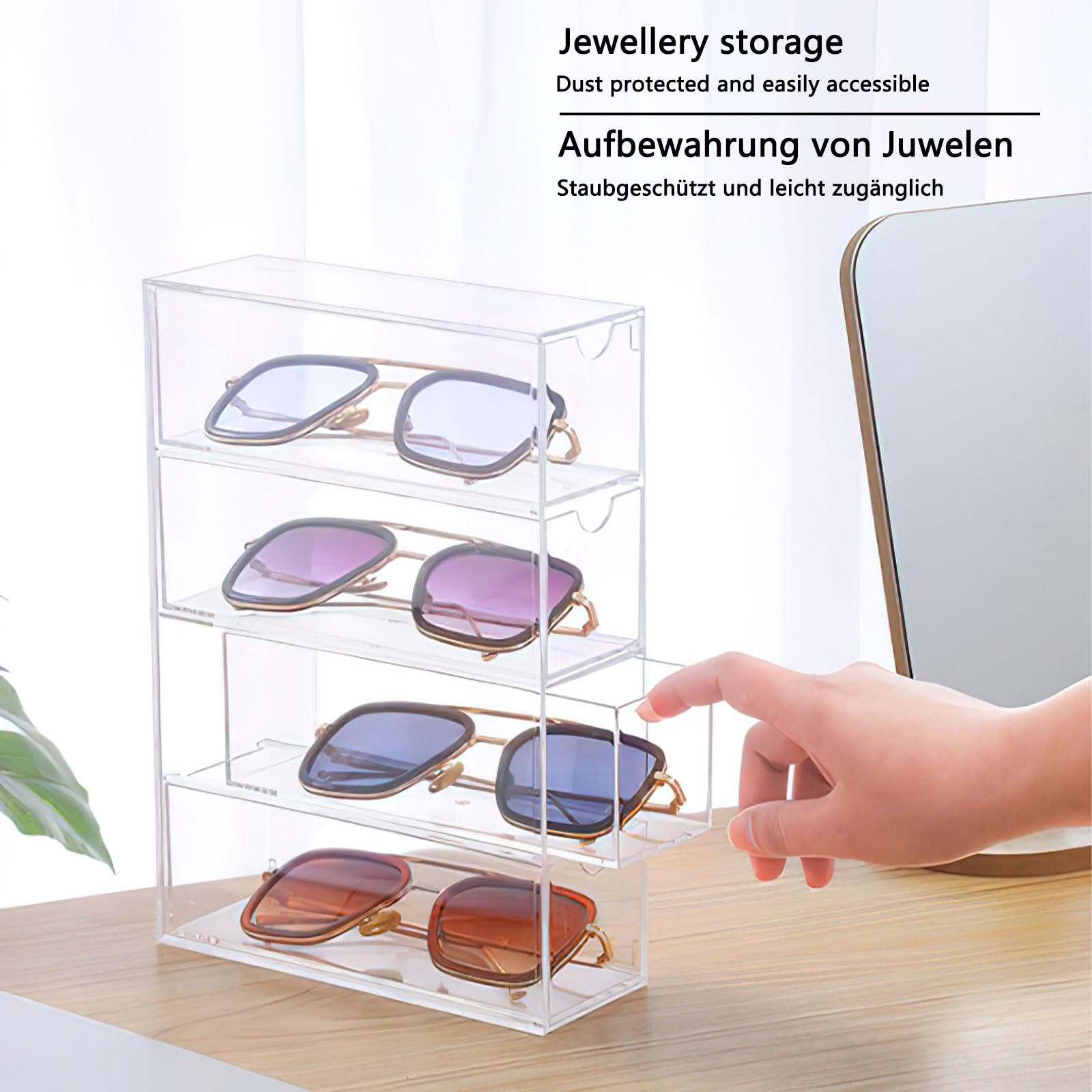4-szufladowe okulary nizer przezroczysta plastikowa gablota na okulary przeciwsłoneczne i okulary do czytania idealna do przechowywania biżuterii i kosmetyków Stylowy i funkcjonalny design