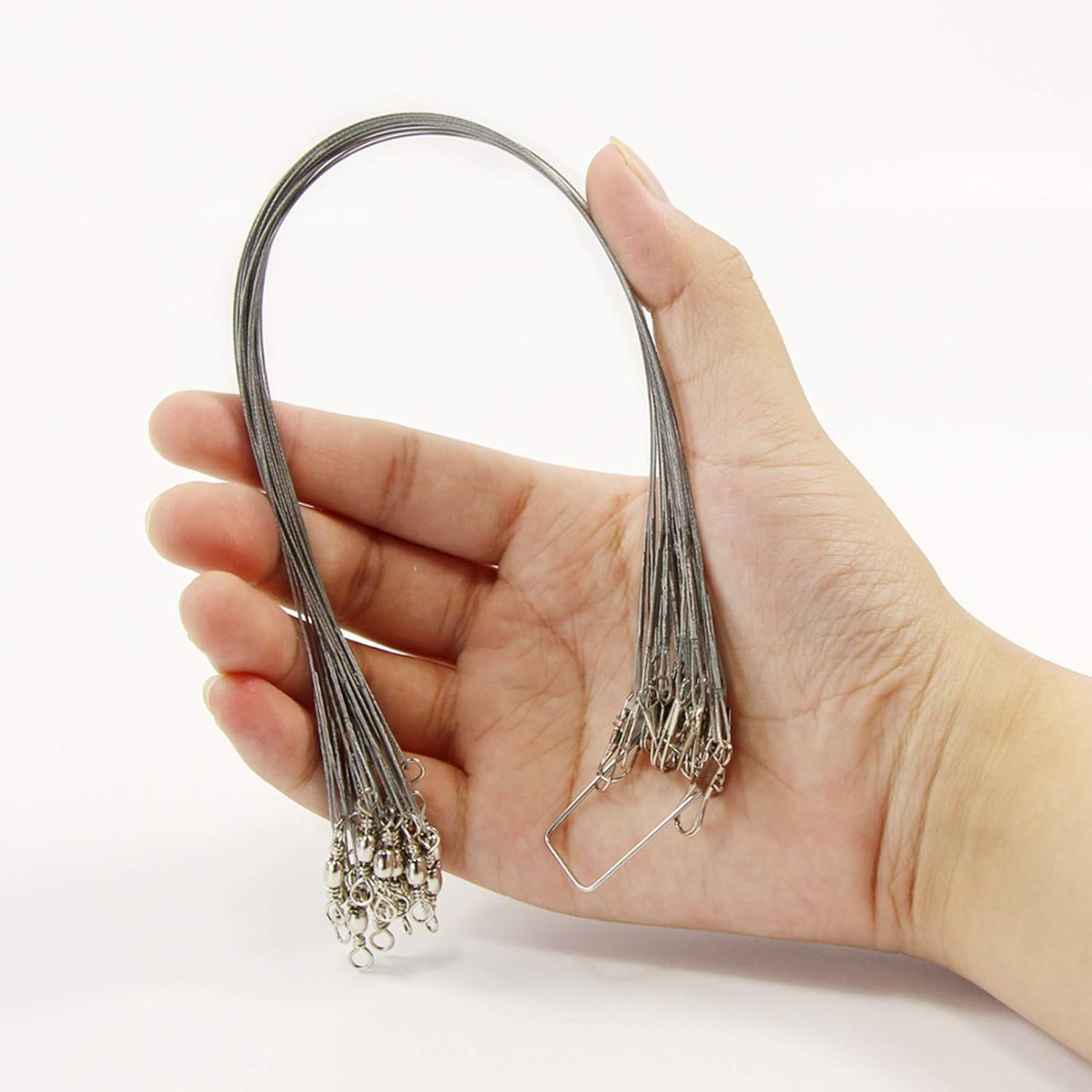 Croch 100pcs Fishing Leader Stainless Steel Fishing Trace Spinner Wire Rig with Swivels and Snaps