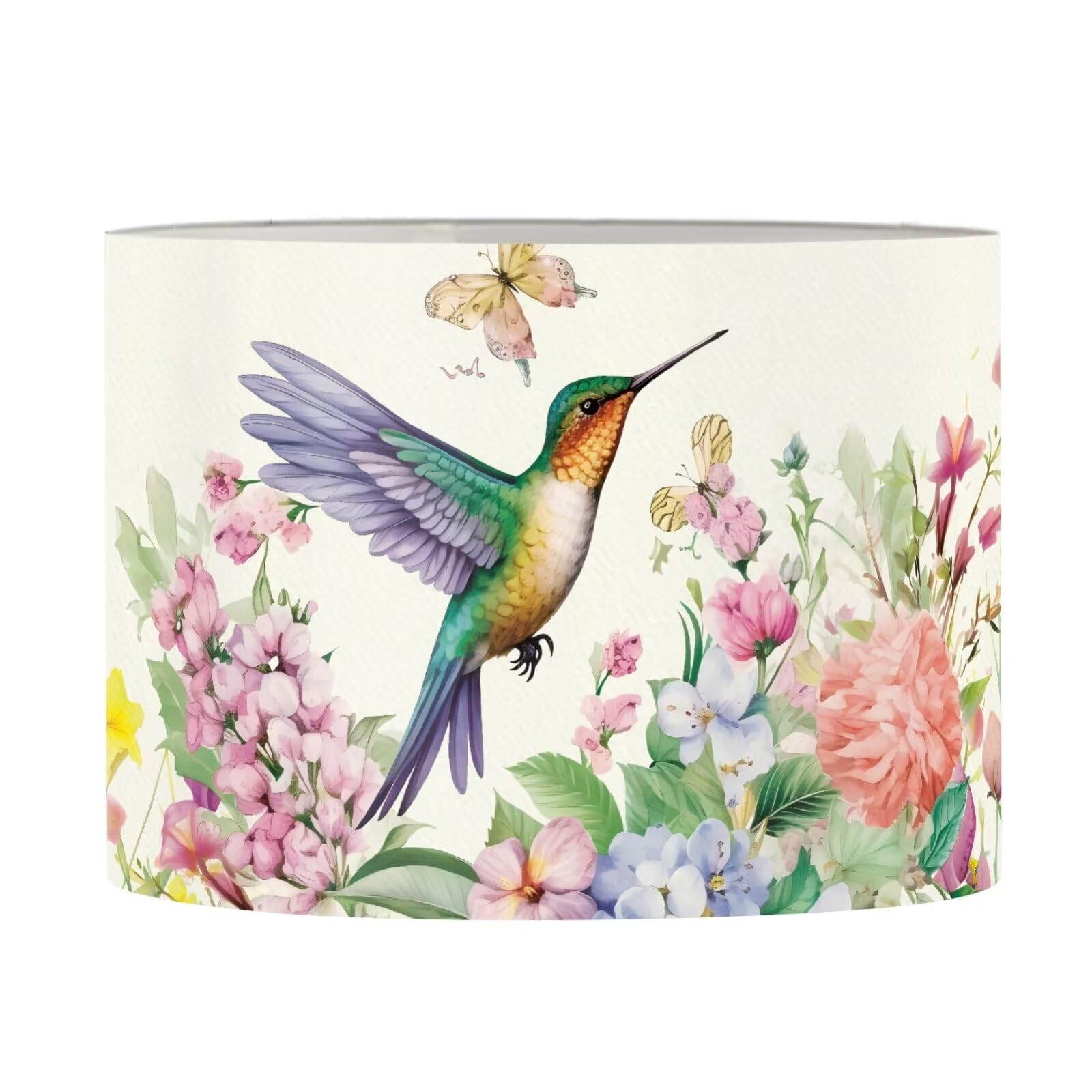 FANCOSAN Home Decor Drum Lampshades Floral Hummingbird Pattern Hand Crafted Chandelier Lamp Shades Light Cover for Bedroom Office-M — image 1