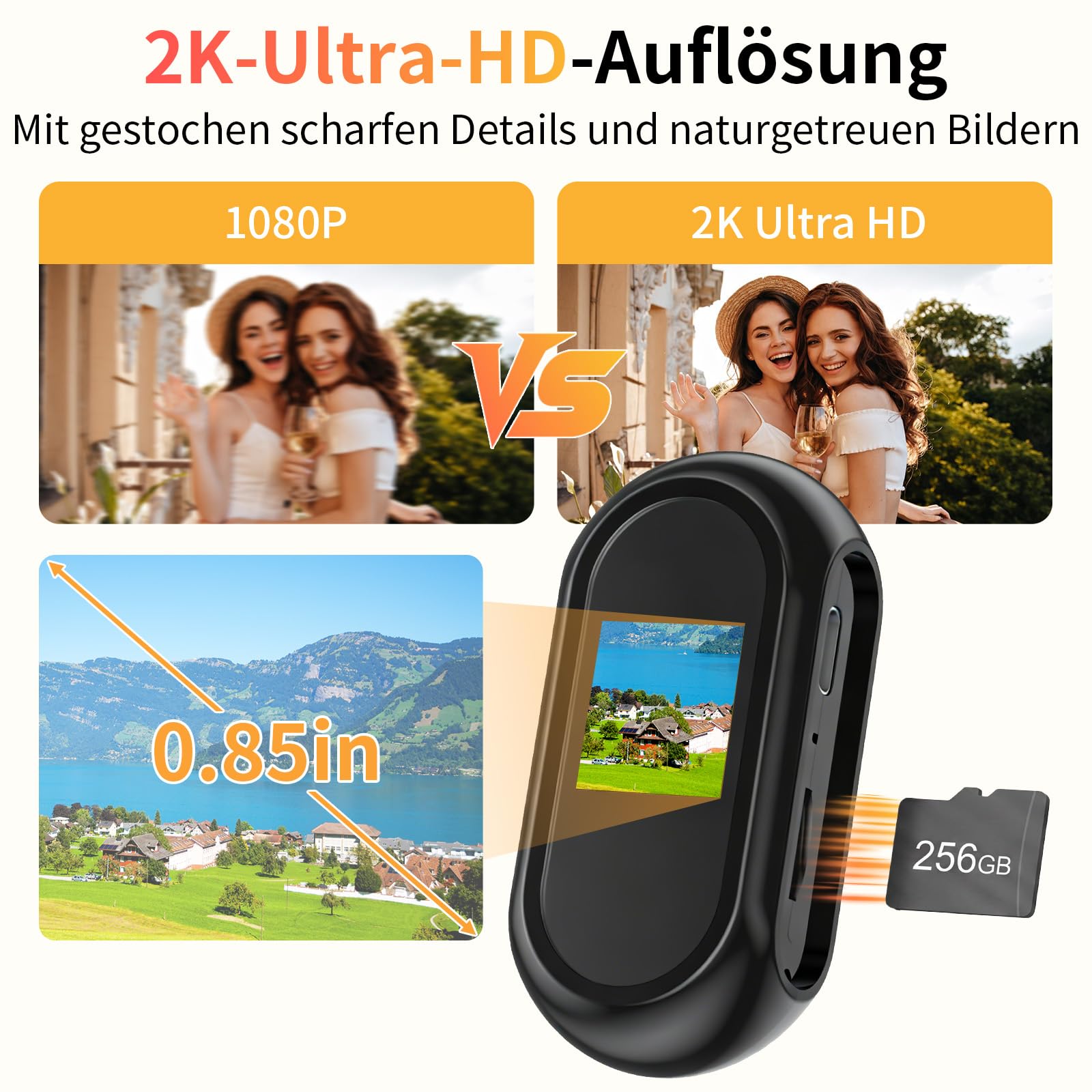 Action Camera 2K, Mini BodyCam Körperkamera 120° Weitwinkel Magnetische mit Display ActionCam für POV Kamera, Sport Actionkameras mit Nachtsicht für Motorrad,Radfahren,Vlog, Abenteuer