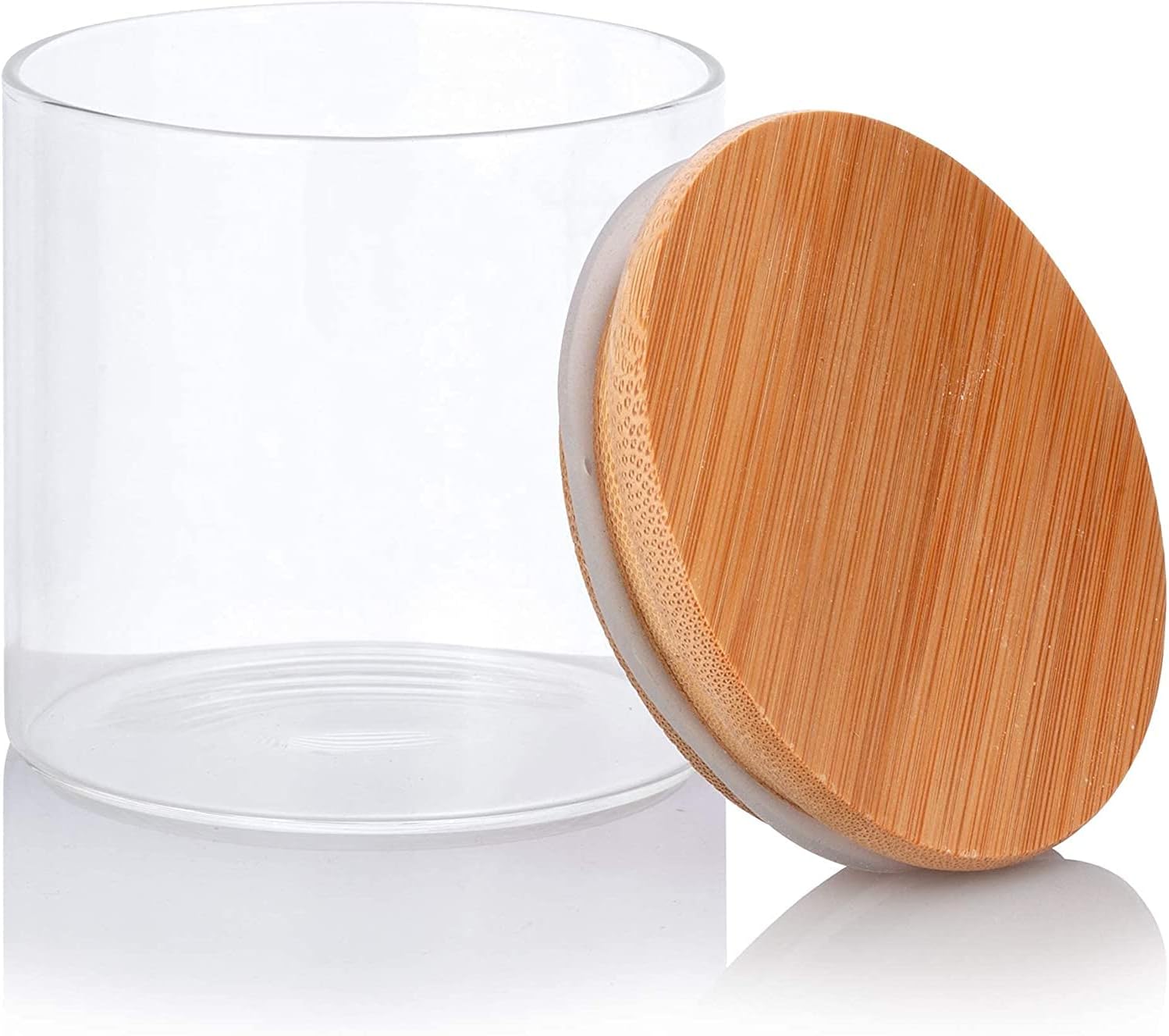 JUVITUS (12 Pack) 10 oz Clear Glass Jar with Bamboo Silicone Sealed Lid