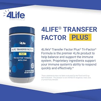 4Life - Transfer Factor Plus Zinc - Immune Support Supplement with Mushroom Blend, Colostrum, Egg Yolk, Peptides, Supports Immune Health - 60 Veggie Capsules
