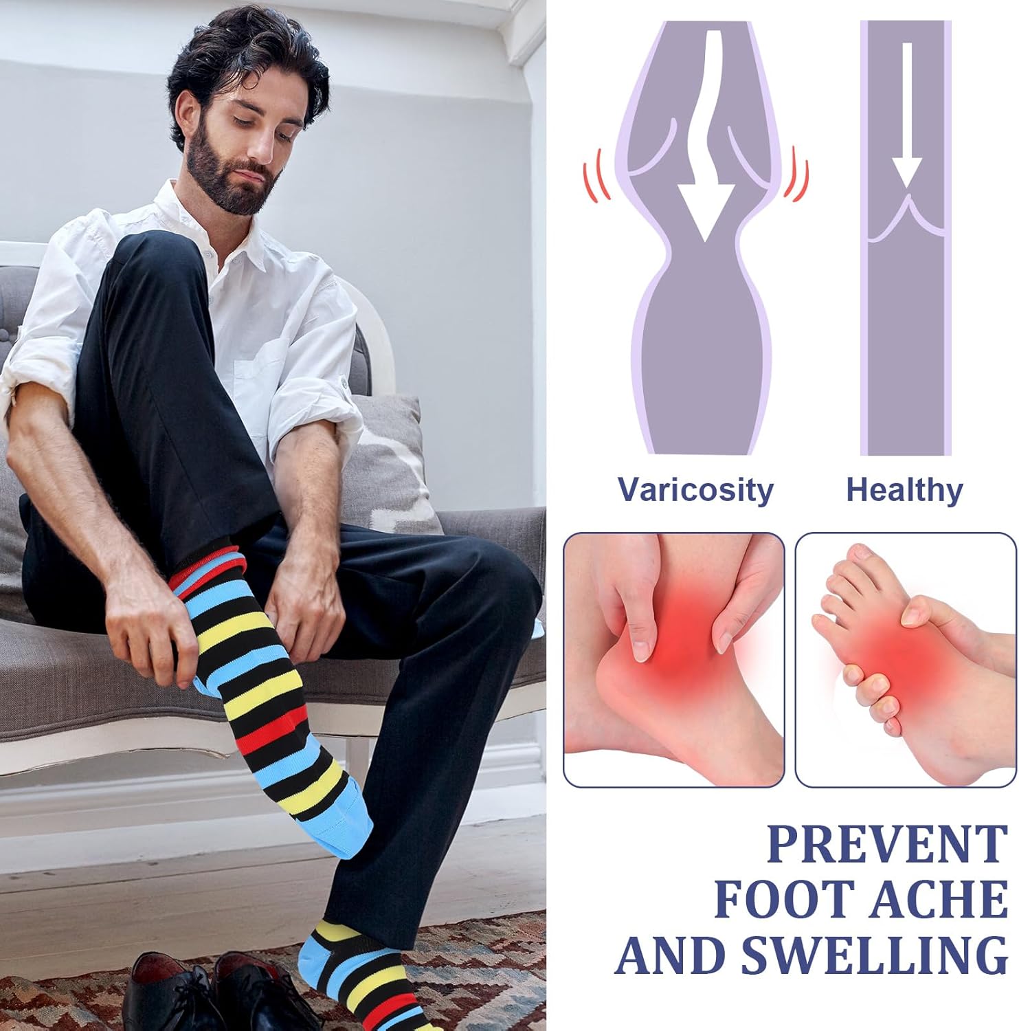 12 Pairs Men Dress Compression Socks Men's Knee Long Light Socks 8-15 mmHg Graduated Support Father's Day Gift - Image 5