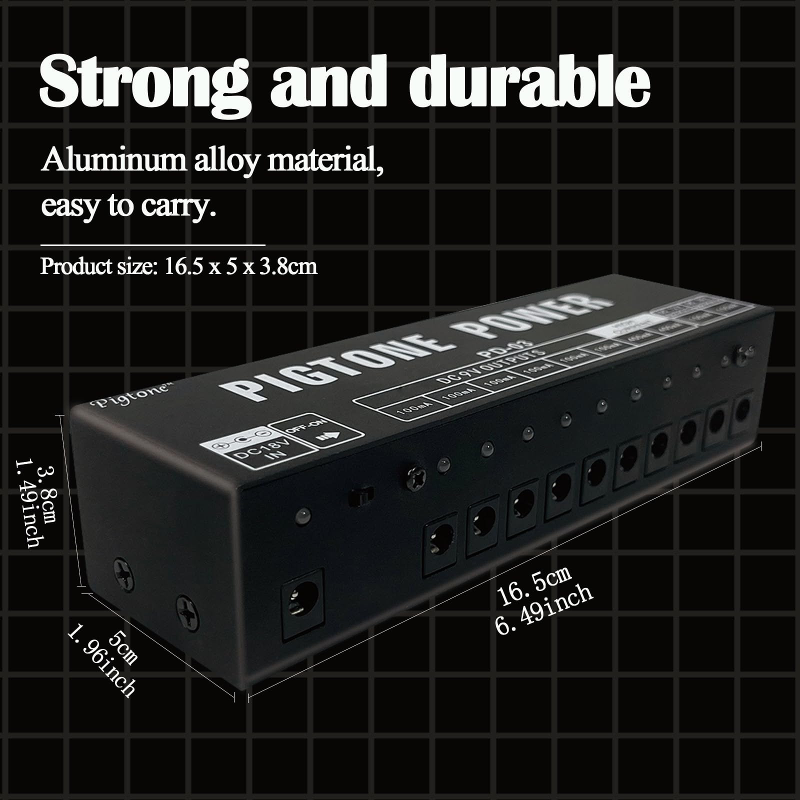 Gitarren-Effektpedal-Netzteil 10 unabhängige DC-Ausgänge geeignet für 9V 12V 18V 100mA 400mA Kurzschluss- und Überstromschutz PD-03