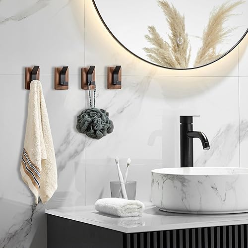 Miniatura 3 de Paquete de 4 ganchos de pared de madera, para colgar en la pared o con adhesivo para entrada, vestíbulo, baño, perchas decorativas de granja para