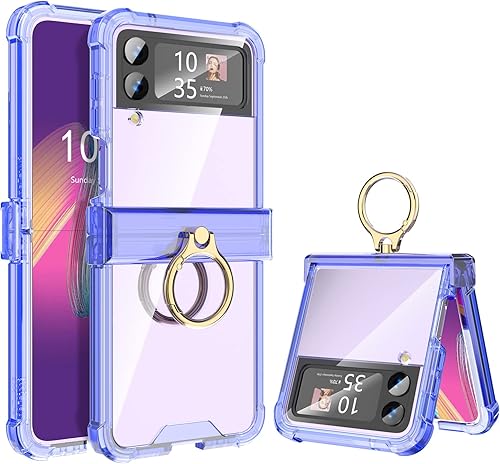 Funda para Galaxy Z Flip 4 con protección de bisagra, funda transparente para Samsung Flip 4 con soporte para Samsung Galaxy Z Flip 4 5G (2022),
