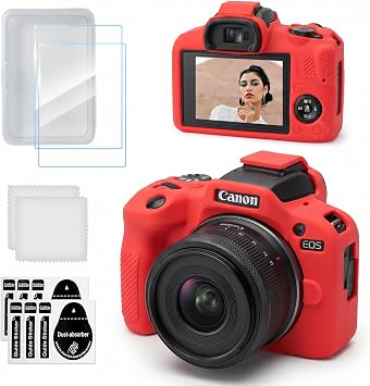 Case for Canon EOS R100 Camera, Soft Silicone Protective Case with Screen Protector Accessories for Canon R100, Anti-Scratch, Lightweight Skin Rubber, Slim Fit Cover for EOS R100 - Red