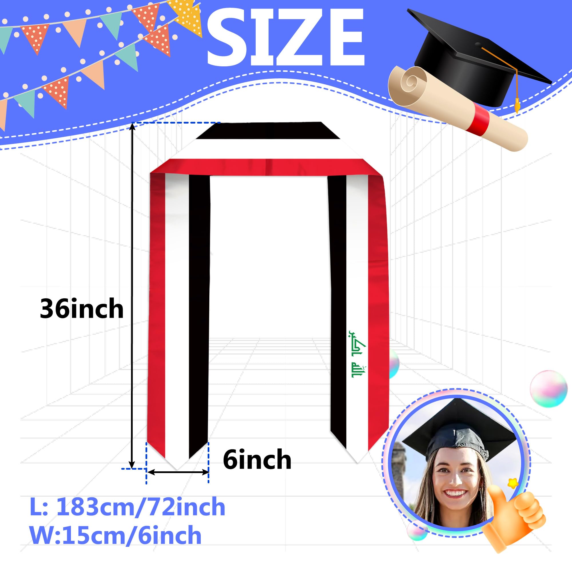 SECUNL Iraq Flag Graduation Stole Sash, Iraq Flag Graduation Shawl Sash Stole Wraps Scarf For International Study Pride Women Men