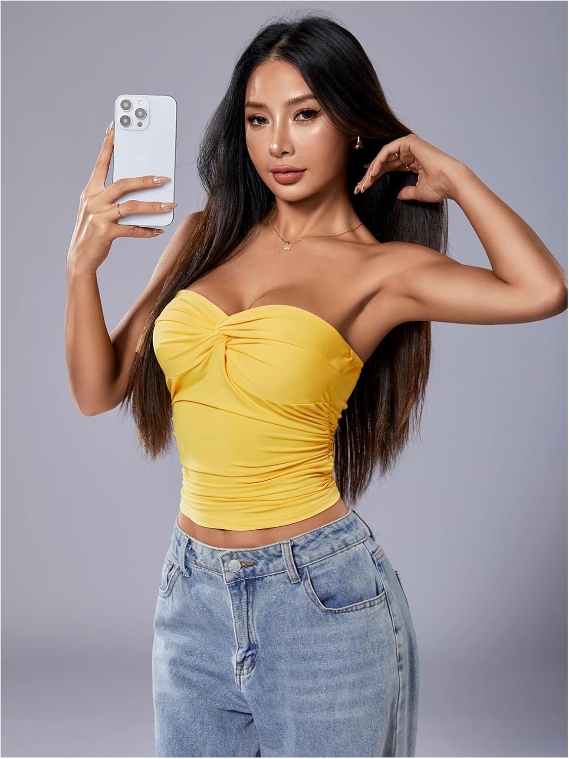 Milumia Women's Twisted Front Strapless Tube Top Y2k Sleeveless Going Out Bandeau Tops - Image 5