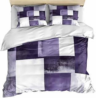 California King Duvet Cover with 2 Pillowcases, Purple Geometric Bedding Set California King with Zipper Closure, Vintage Oil Painting Contemporary Microfiber 3 Pieces Duvet Cover Sets
