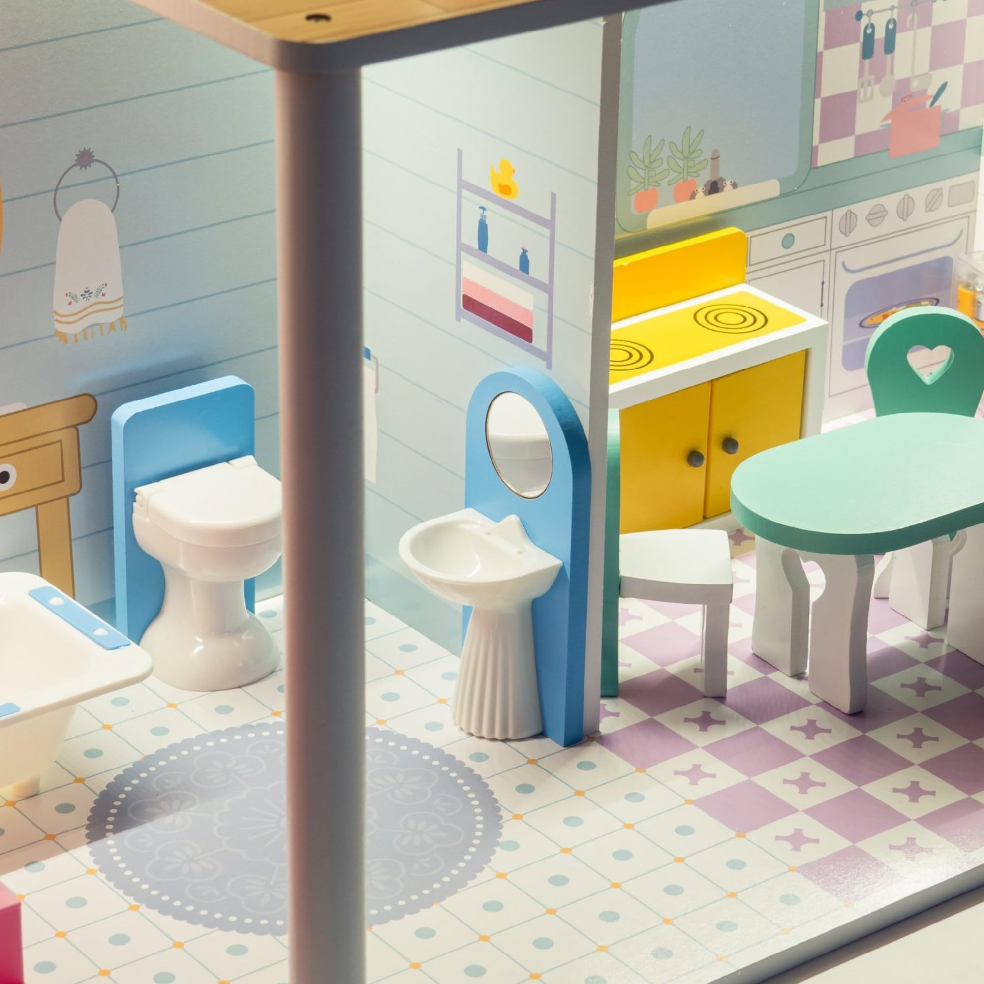 Mamabrum Casa de Muñecas de Madera XXL con LED – Casita de Muñecas de 3 Pisos con Muebles, Jardín y Accesorios – Casa de Barbie de Madera Educativa para Niñas +3 Años