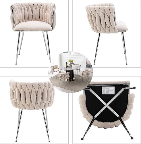 Miniatura 4 de DUOMAY Modern Barrel - Juego de 2 sillas de comedor tapizadas de lino, silla auxiliar de maquillaje con respaldo, silla de ocio para sala de estar,