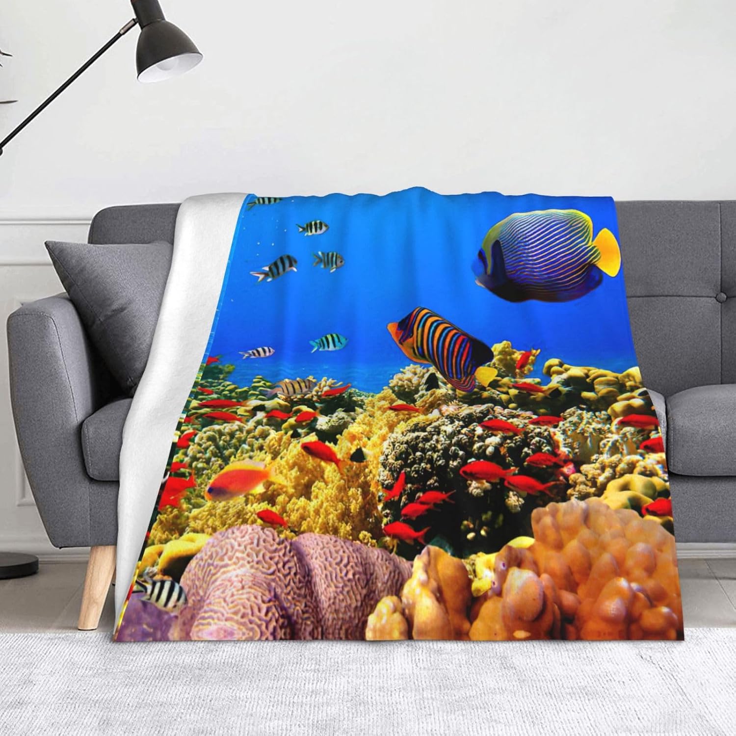 Sea Fish Pattern Print Cozy Soft Blankets Warm 50x60 in Lightweight Blanket for Camping Travel