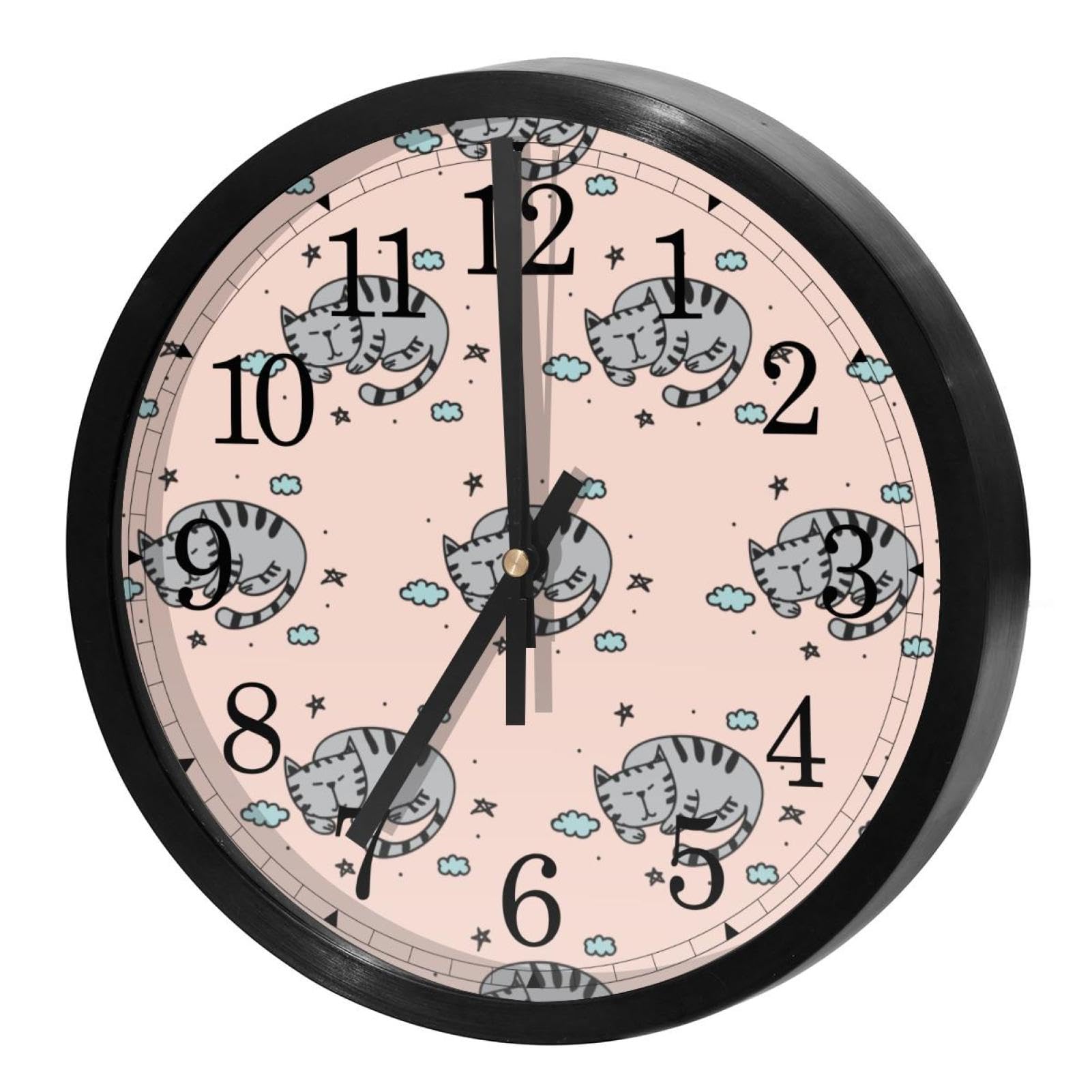 Horloge murale ronde chat endormi pour décorer une chambre d'enfant ou une cuisine moderne