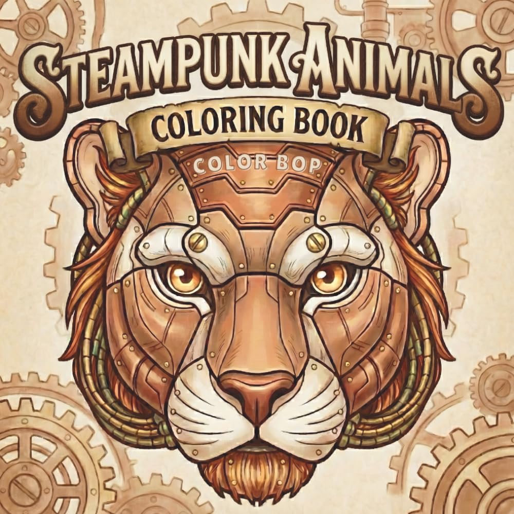 Steampunk Animals Coloring Book: 40 Large Print Mechanical Beasts, Robotic Wildlife Portraits, and Sci-Fi Creatures with Gears and Cogs for Adults, Teens, and Relaxation