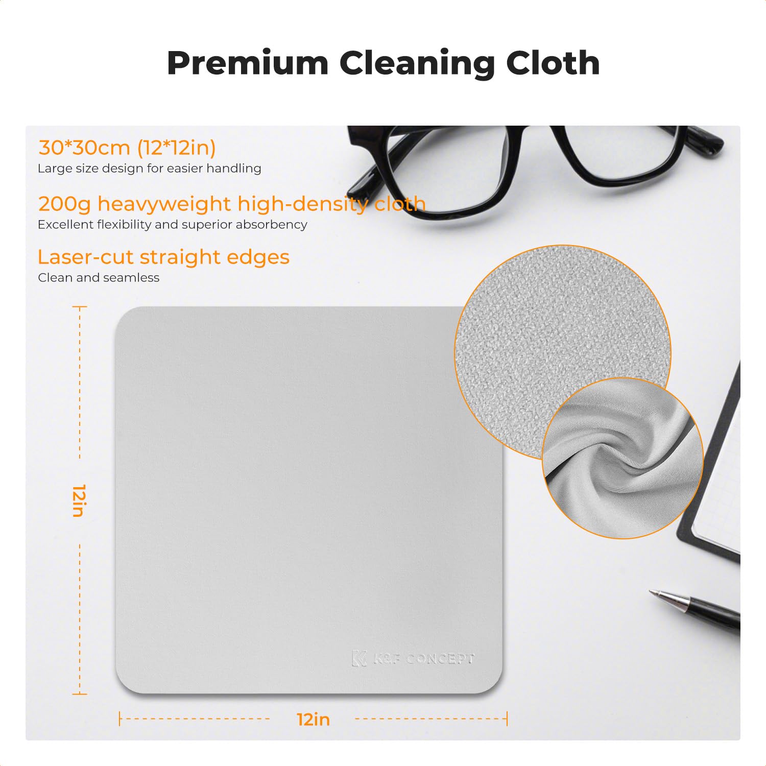 K&F CONCEPT 3 Paños de Limpieza de Microfibra – 30 x 30 cm, Limpiador de Pantallas para Televisores, Gafas, Lentes de Cámara, Automóviles, Dispositivos VR, Tabletas, Computadoras, Ventanas, Espejos — view 3
