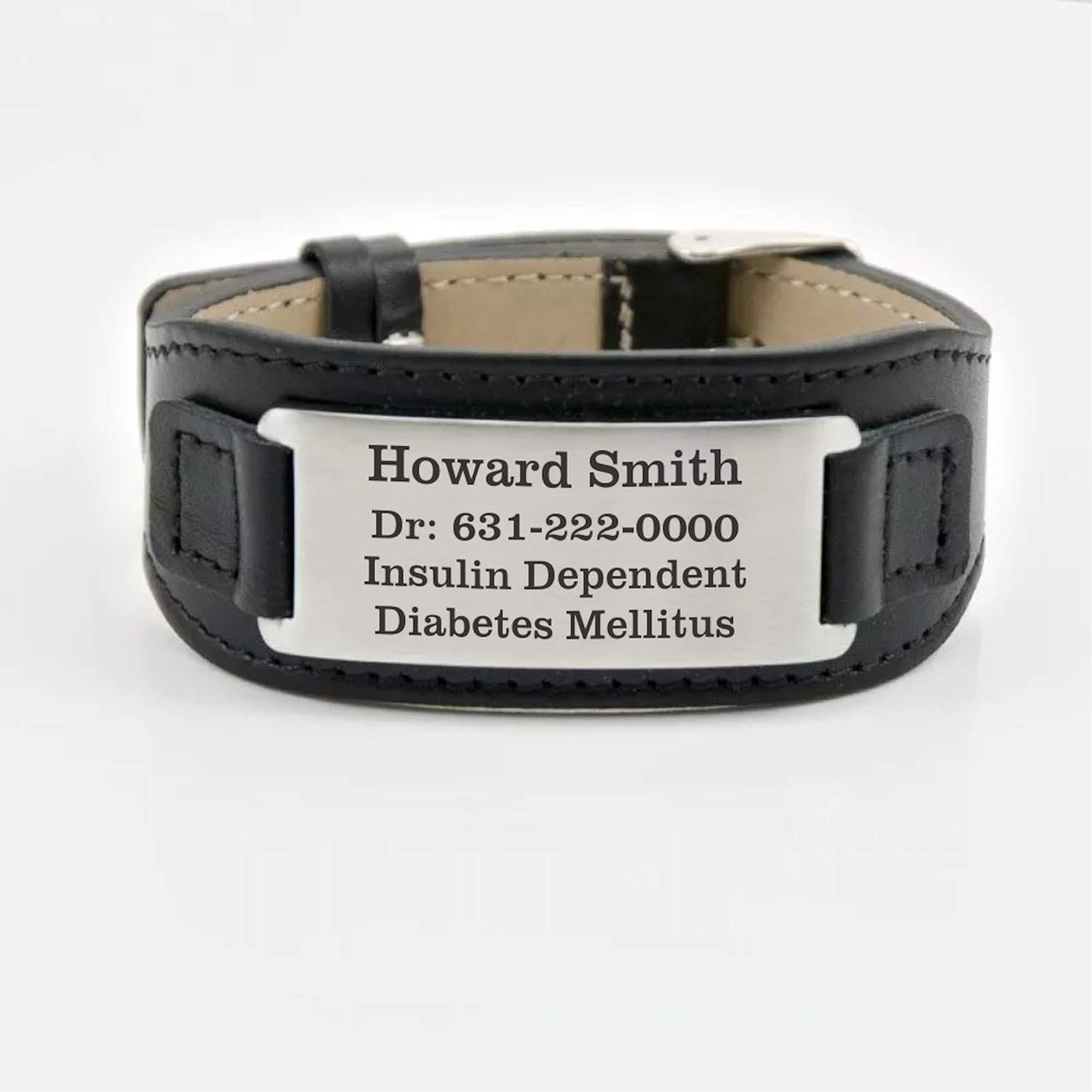 A & L Engraving Personalized Stainless Steel & Leather Medical Alert ID Bracelet Custom Engraved Free - Ships from USA