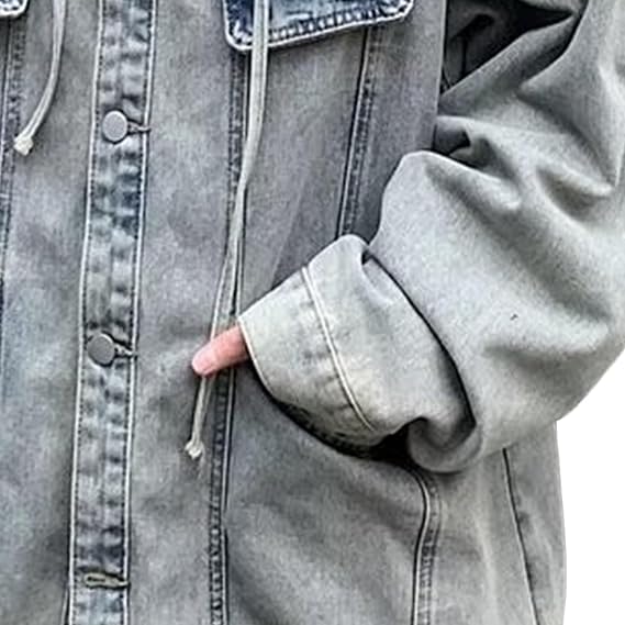 Men's Trucker Coat Denim Jacket with Hood Slim Fit Jean Jacket Casual Long Sleeve Distressed Trucker Outwear