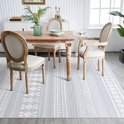 Miniatura 8 de Alfombra lavable de 6 x 9 pies para sala de estar, dormitorio, comedor, pelo bajo ultrafino con respaldo antideslizante, alfombra geométrica