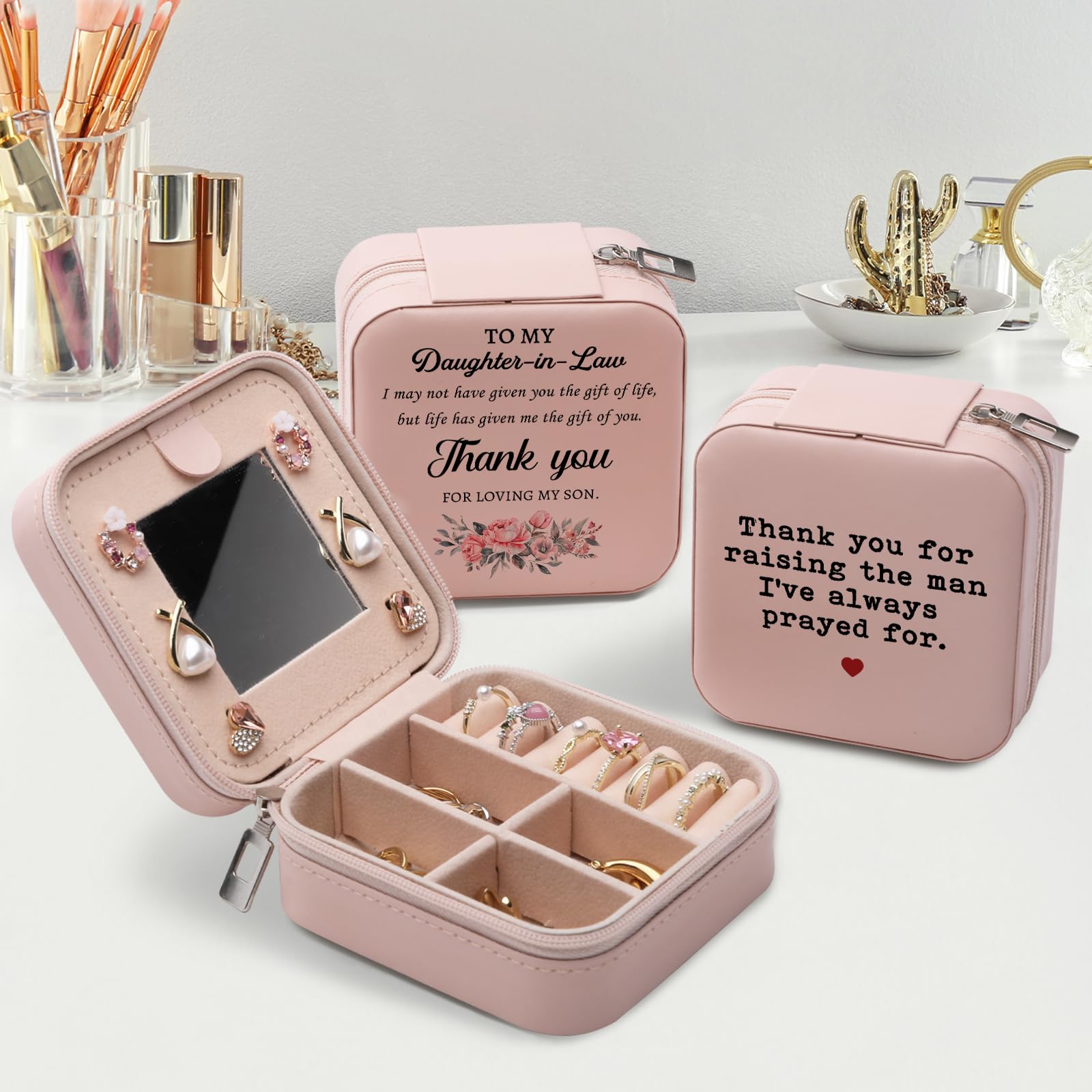 Daughter in Law Gifts from Mother in Law Jewelry Box, Birthday Christmas Mother's Day Wedding Gift for Daughter in Law, Thank You for Loving My Son Jewelry Case