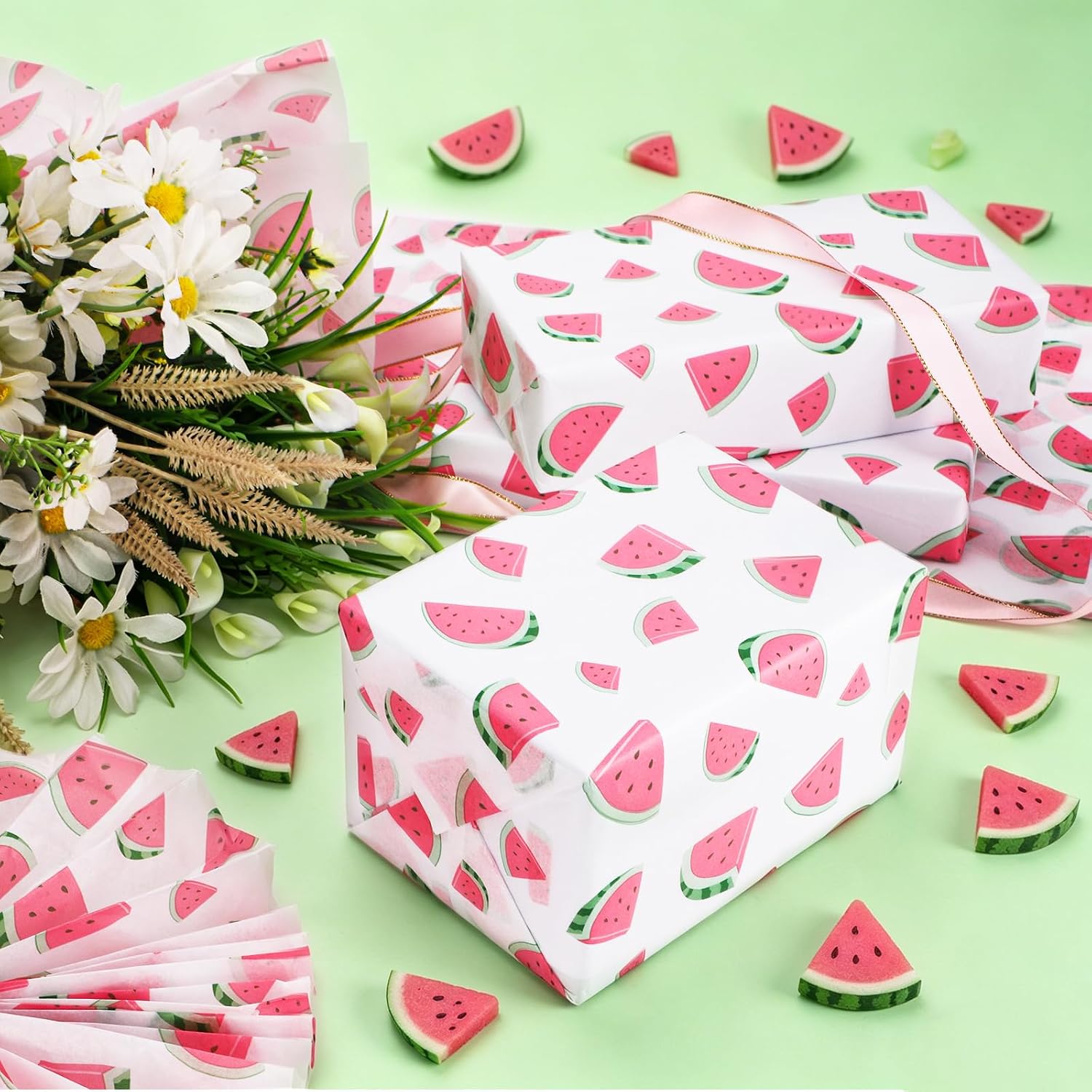 60 Sheets Watermelon Print Tissue Paper, 14×20" Watercolor Watermelon Patterns Gift Wrapping Paper for Summer DIY Crafts Fruit-Themed Party Supplies (Pink) image 5
