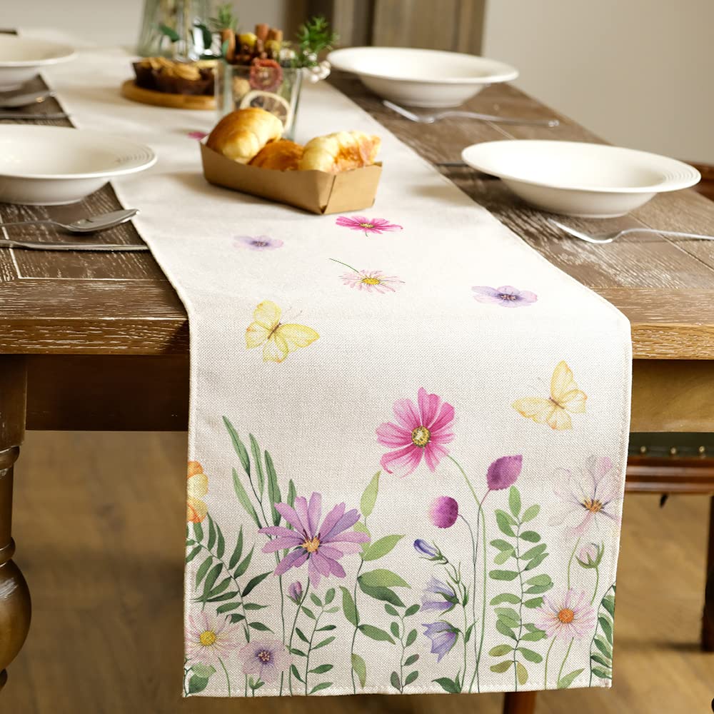 Runner Da Tavola Floreale Con Tulipani E Lavanda - Decorazione Primaverile Ed Estiva Per Cucina E Sala Da Pranzo - Morbido E Lavabile In Lavatrice (Fiori Colorati 2, 33x182 Cm)