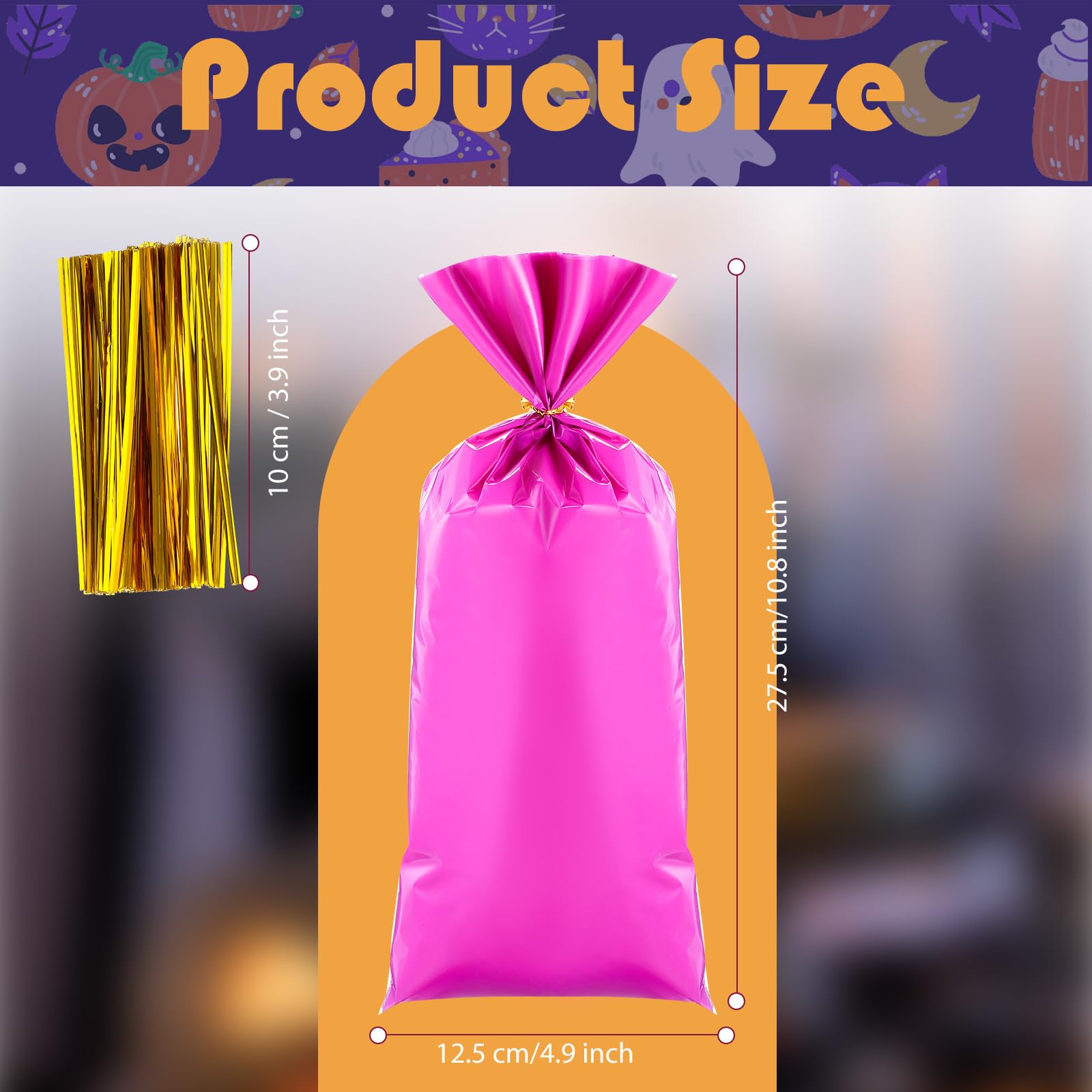Clabby 100-Pack Pink Cellophane Candy Bags With Gold Twist Ties - 10.8x4.9 In Treat Bags For Party Favors - View #9